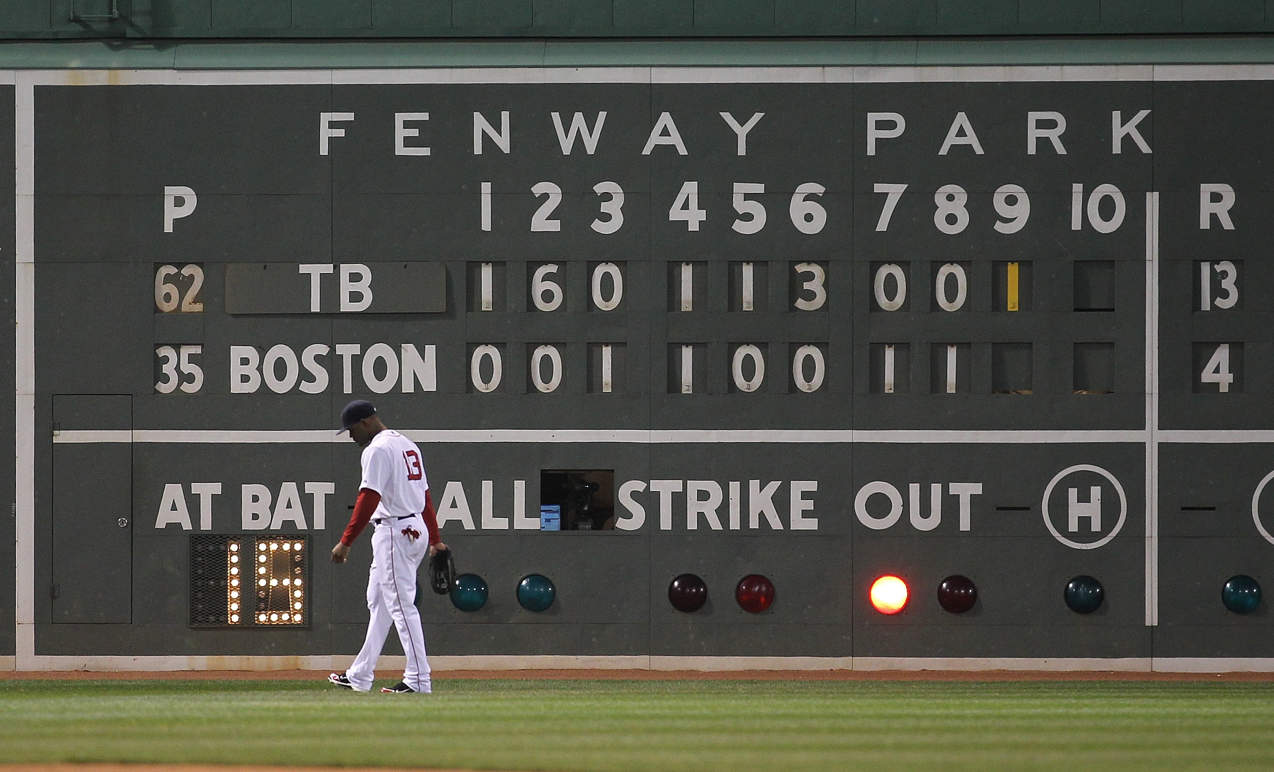BOSTON, MA - APRIL 11: Carl Crawford #13 of the Boston Red Sox walks into position during a game against the Tampa Bay Rays at Fenway Park April 11, 2011 in Boston, Massachusetts. (Photo by Jim Rogash/Getty Images) BOSTON, MA - APRIL 11: Carl Crawford #13 of the Boston Red Sox walks into position during a game against the Tampa Bay Rays at Fenway Park April 11, 2011 in Boston, Massachusetts. (Photo by Jim Rogash/Getty Images)