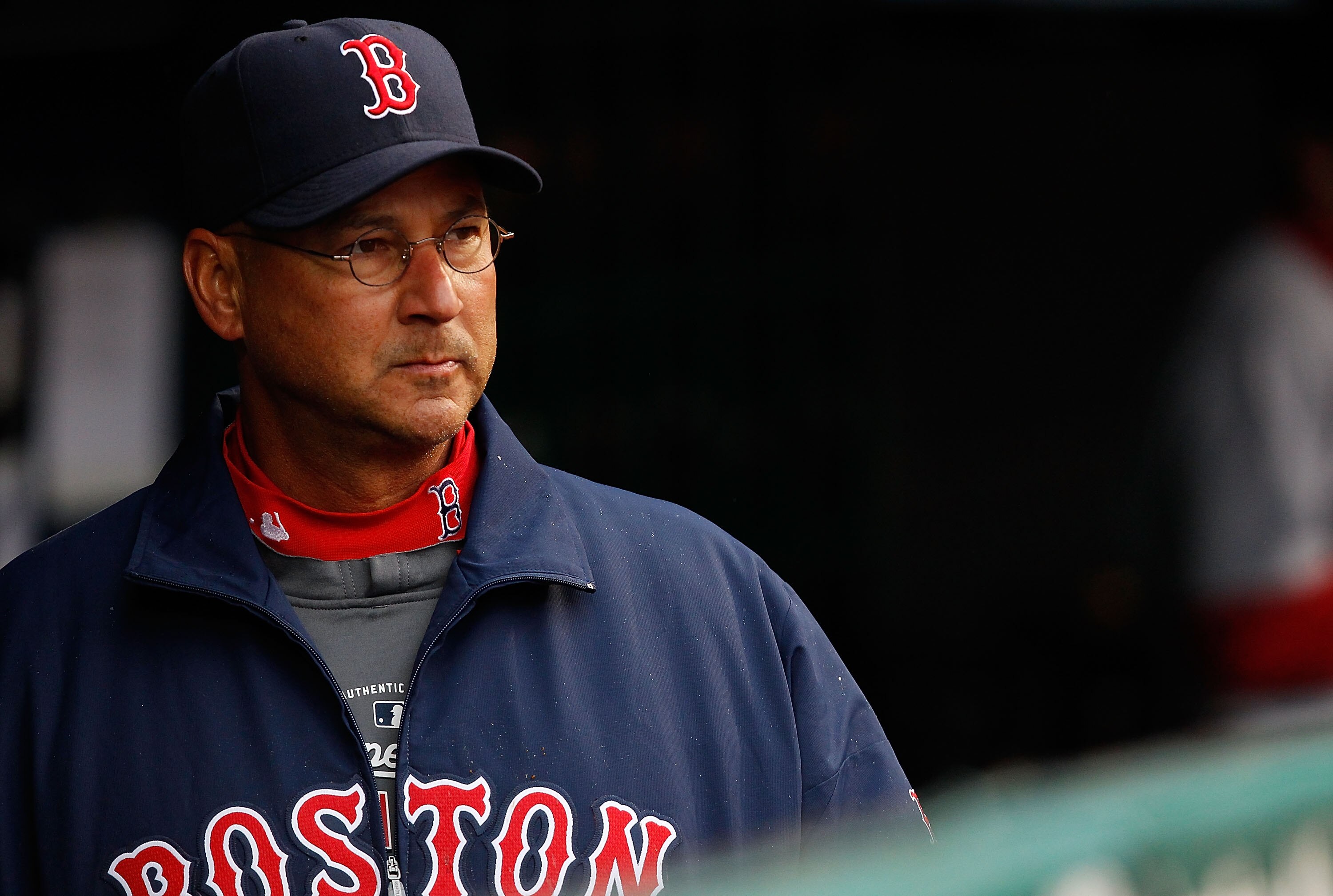 CLEVELAND - APRIL 06:  Manager Terry Francona #47 of the Boston Red Sox watches the field be prepared prior to the game against the Cleveland Indians on April 6, 2011 at Progressive Field in Cleveland, Ohio.  (Photo by Jared Wickerham/Getty Images)