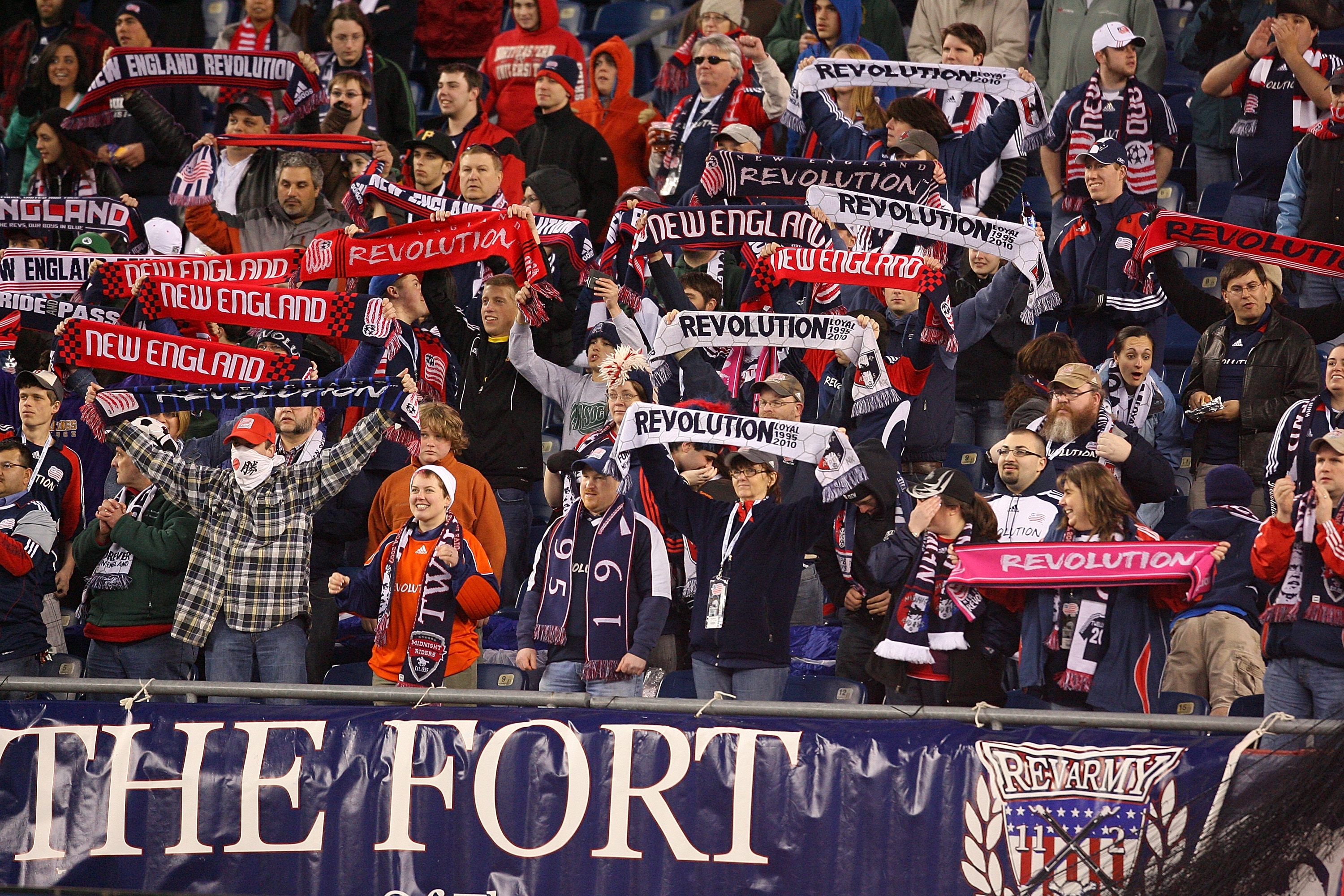 FOXBORO, MA - APRIL 9:  Fans of the New England Revolution show their support before a game the Real Salt Lake at Gillette Stadium April 9, 2011 in Foxboro, Massachusetts. (Photo by Gail Oskin/Getty Images)