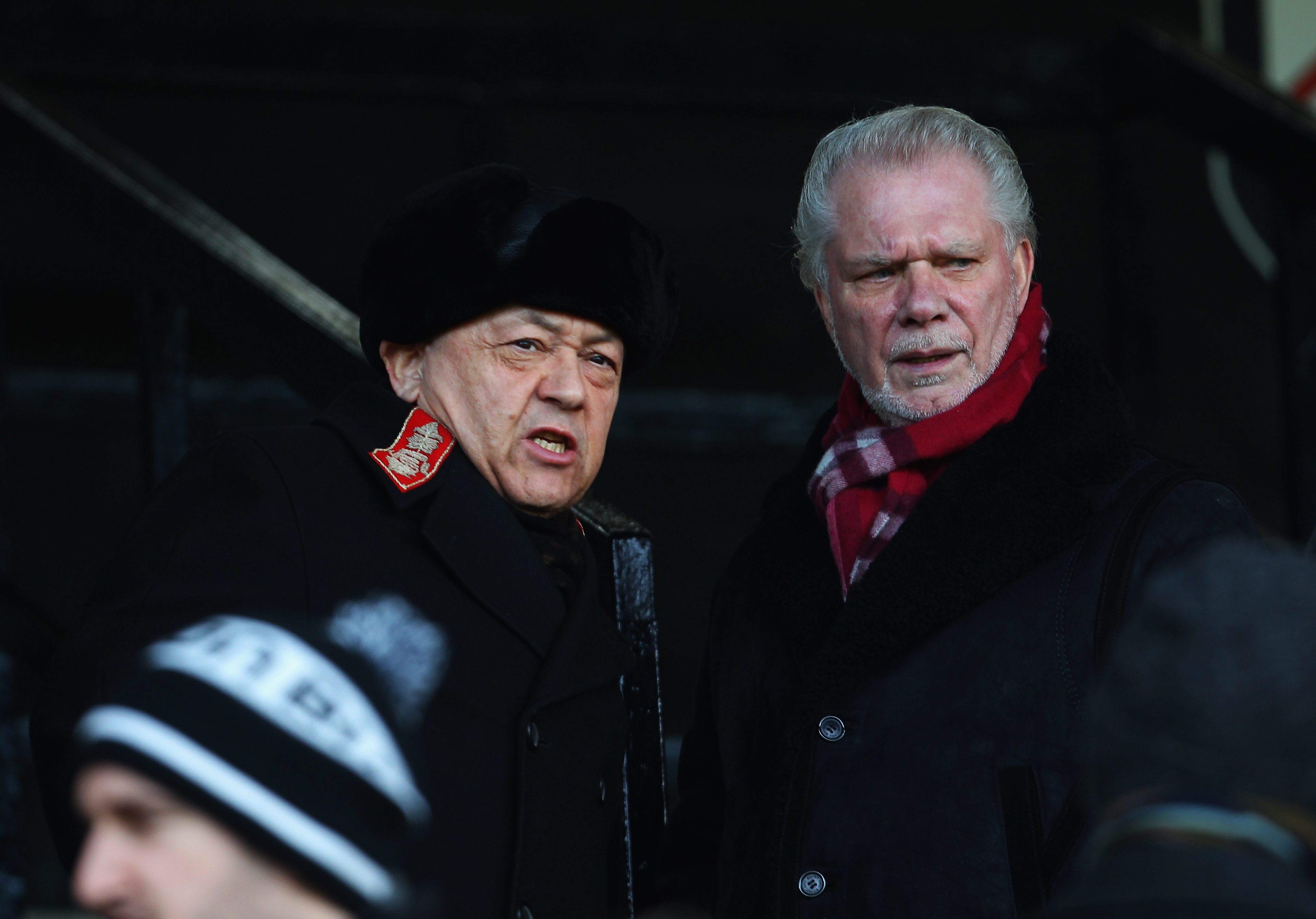LONDON, ENGLAND - DECEMBER 26: West Ham United owners David Sullivan (L) and David Gold look on prior to the Barclays Premier League match between Fulham and West Ham United at Craven Cottage on December 26, 2010 in London, England.  (Photo by Clive Rose/