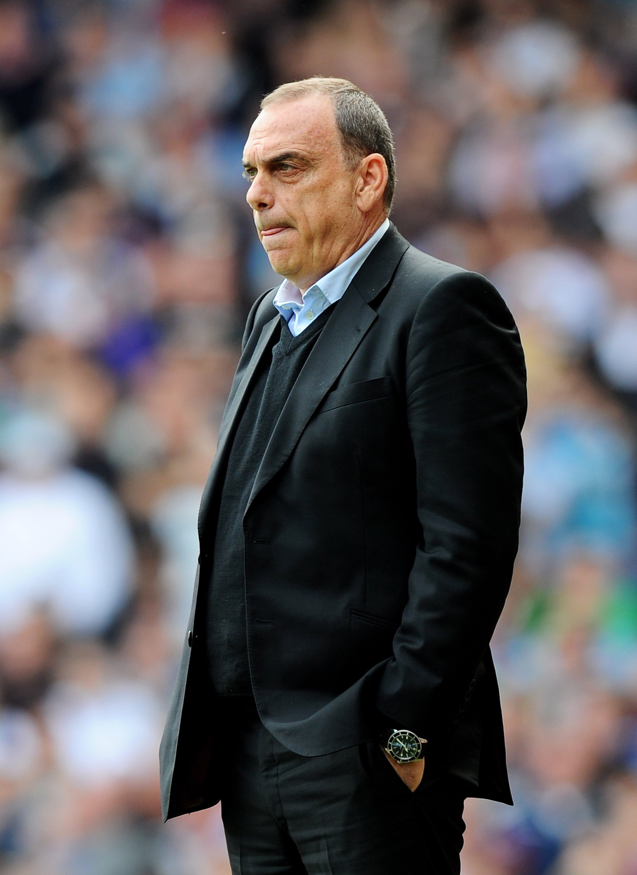 LONDON, ENGLAND - APRIL 02:  Avram Grant, manager of West Ham United looks dejected during the Barclays Premier League match between West Ham United and Manchester United at the Boleyn Ground on April 2, 2011 in London, England.  (Photo by Mike Hewitt/Get