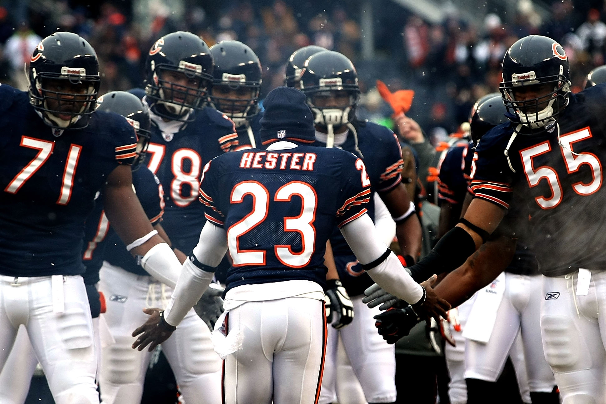 CHICAGO, IL - JANUARY 16:  Devin Hester #23 of the Chicago Bears is introduced before taking on the Seattle Seahawks in the 2011 NFC divisional playoff game at Soldier Field on January 16, 2011 in Chicago, Illinois.  (Photo by Doug Pensinger/Getty Images)