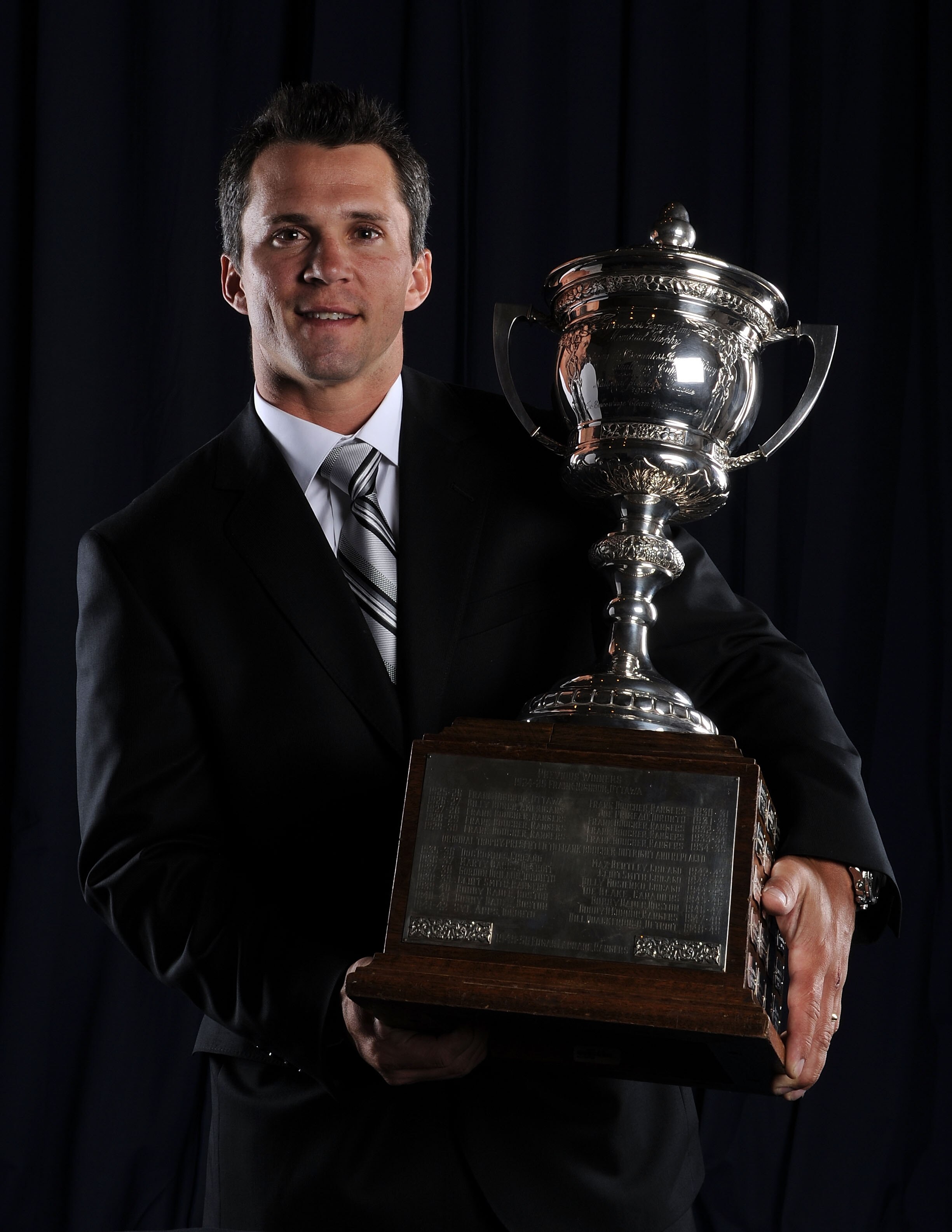 LAS VEGAS - JUNE 23:  Martin St. Louis of the Tampa Bay Lightning poses for a portrait with the Lady Byng Memorial Trophy during the 2010 NHL Awards at the Palms Casino Resort on June 23, 2010 in Las Vegas, Nevada.  (Photo by Harry How/Getty Images)