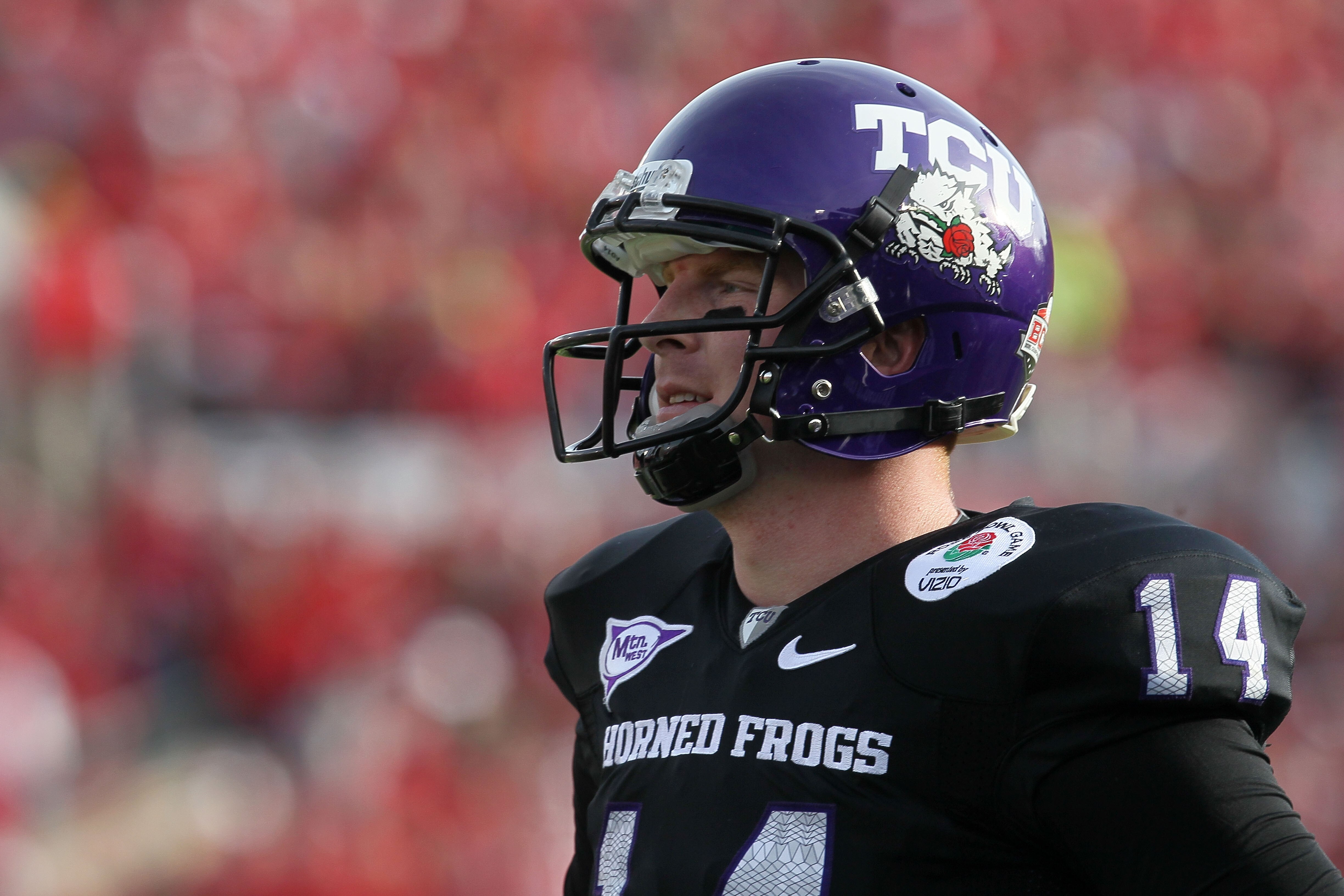 PASADENA, CA - JANUARY 01: Quarterback Andy Dalton #14 of the TCU Horned Frogs looks on against the Wisconsin Badgers during the 97th Rose Bowl game on January 1, 2011 in Pasadena, California. (Photo by Stephen Dunn/Getty Images) PASADENA, CA - JANUARY 01: Quarterback Andy Dalton #14 of the TCU Horned Frogs looks on against the Wisconsin Badgers during the 97th Rose Bowl game on January 1, 2011 in Pasadena, California. (Photo by Stephen Dunn/Getty Images)