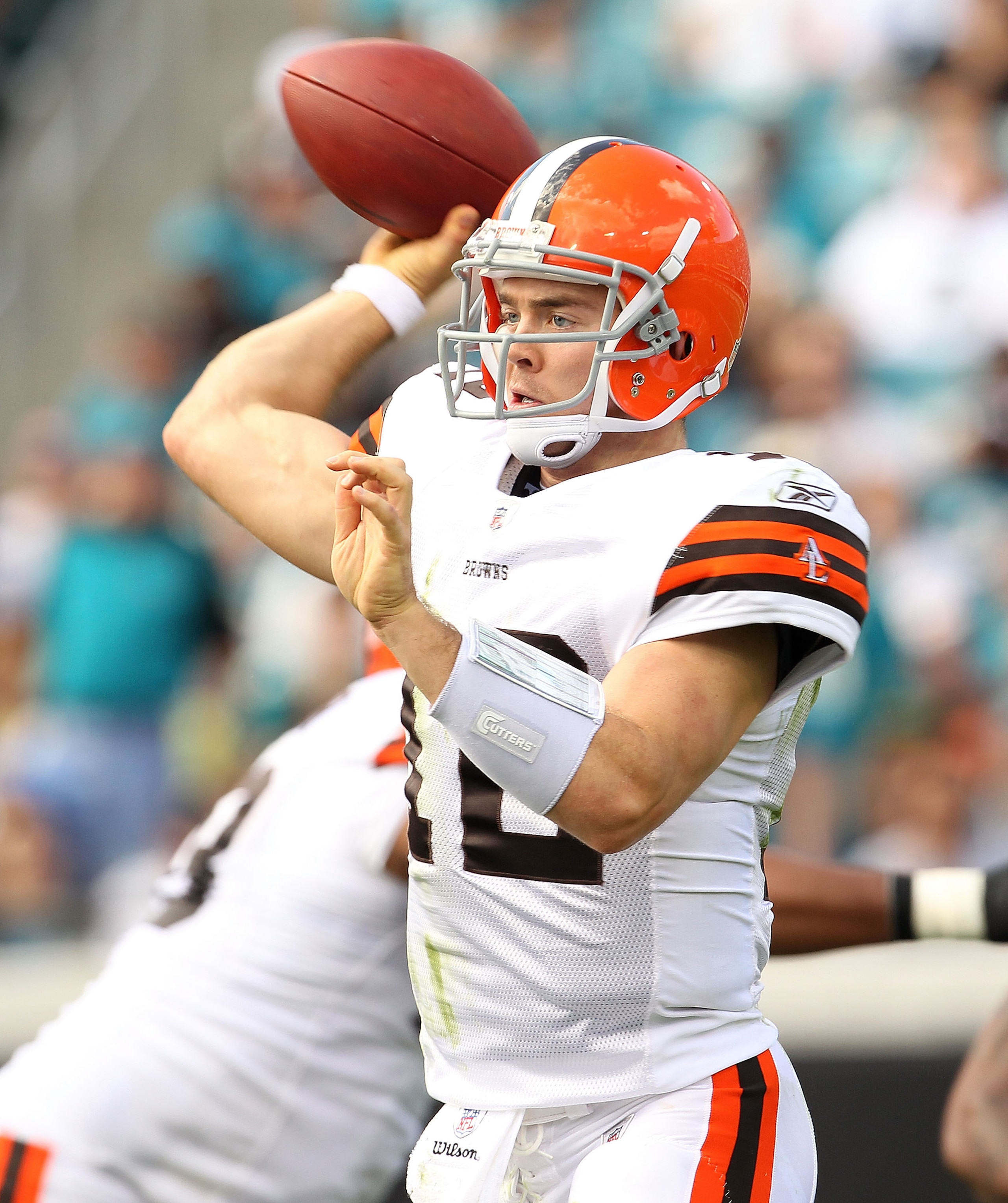 JACKSONVILLE, FL - NOVEMBER 21:  Colt McCoy #12  of the Cleveland Browns passes during a game agaisnt the Jacksonville Jaguars at EverBank Field on November 21, 2010 in Jacksonville, Florida.  (Photo by Mike Ehrmann/Getty Images)