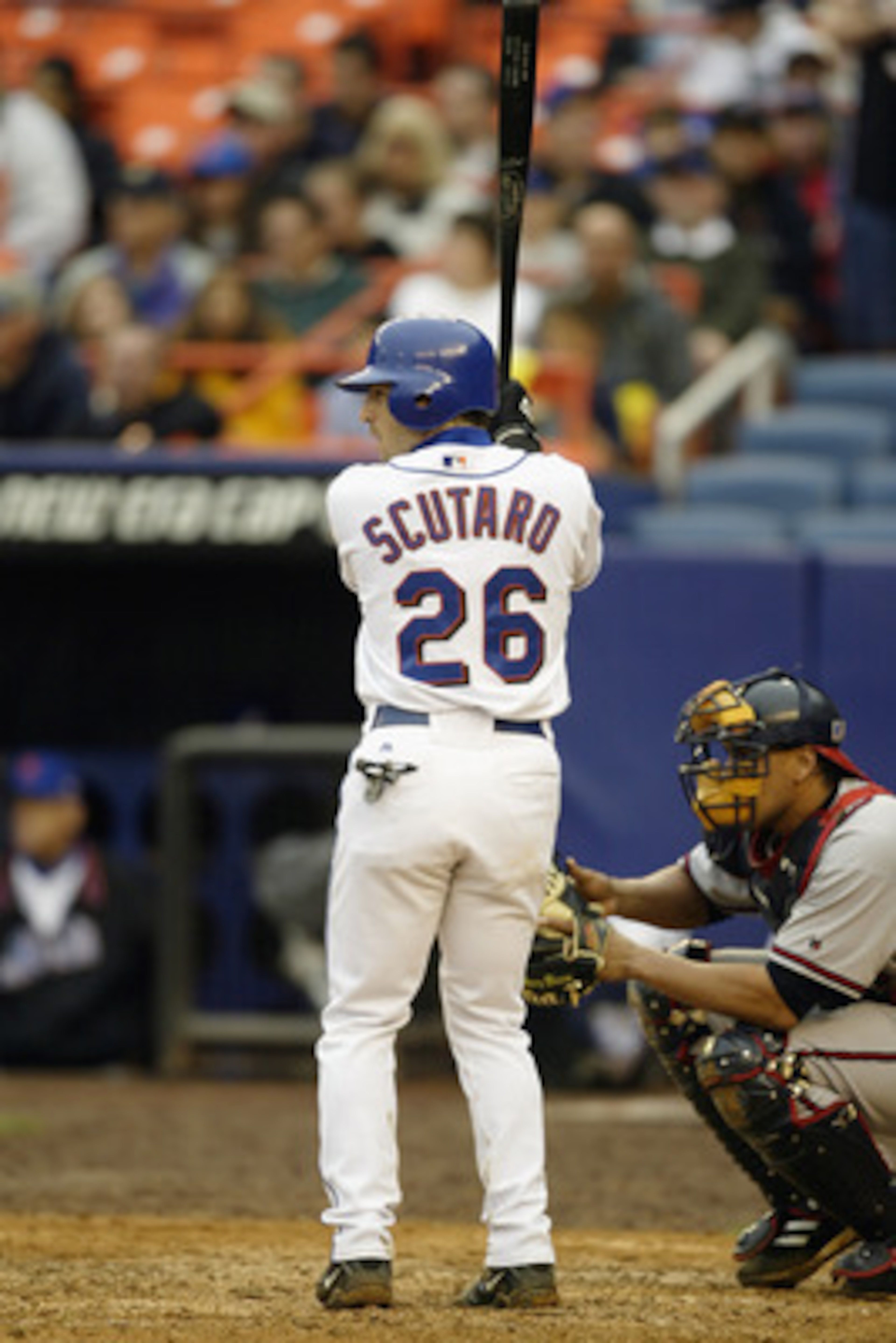 QUEENS, NY- SEPTEMBER 1:  Second baseman Marco Scutaro #26 of the New York Mets readies for the pitch during the game against the Atlanta Braves at Shea Stadium  on September 1, 2003 in Queens, New York. The Mets defeated the Braves 3-2. (Photo by Chris T