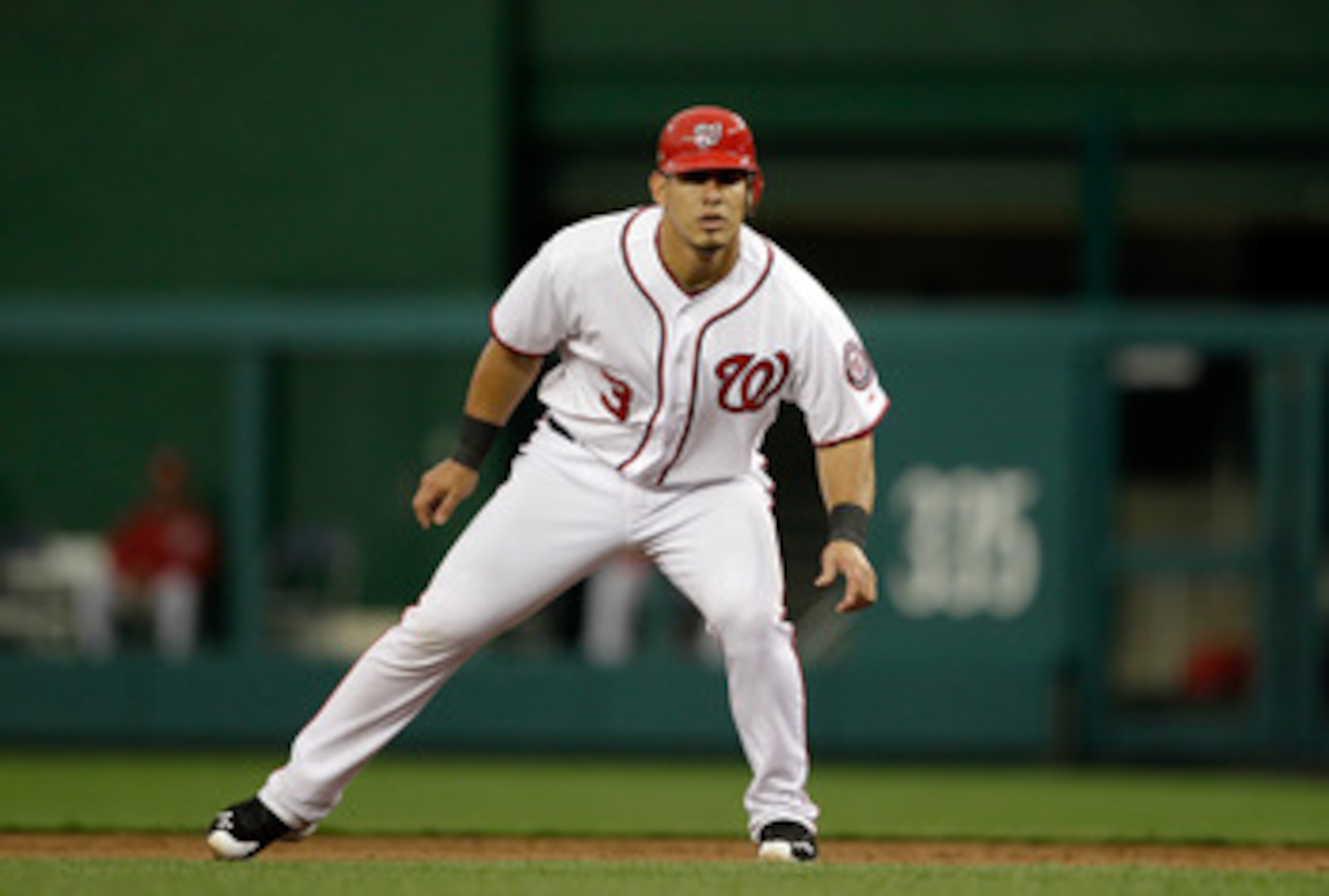 WASHINGTON, DC - APRIL 12: Wilson Ramos #3 of the Washington Nationals leads off against the Philadelphia Phillies at Nationals Park on April 12, 2011 in Washington, DC. (Photo by Rob Carr/Getty Images) WASHINGTON, DC - APRIL 12: Wilson Ramos #3 of the Washington Nationals leads off against the Philadelphia Phillies at Nationals Park on April 12, 2011 in Washington, DC. (Photo by Rob Carr/Getty Images)
