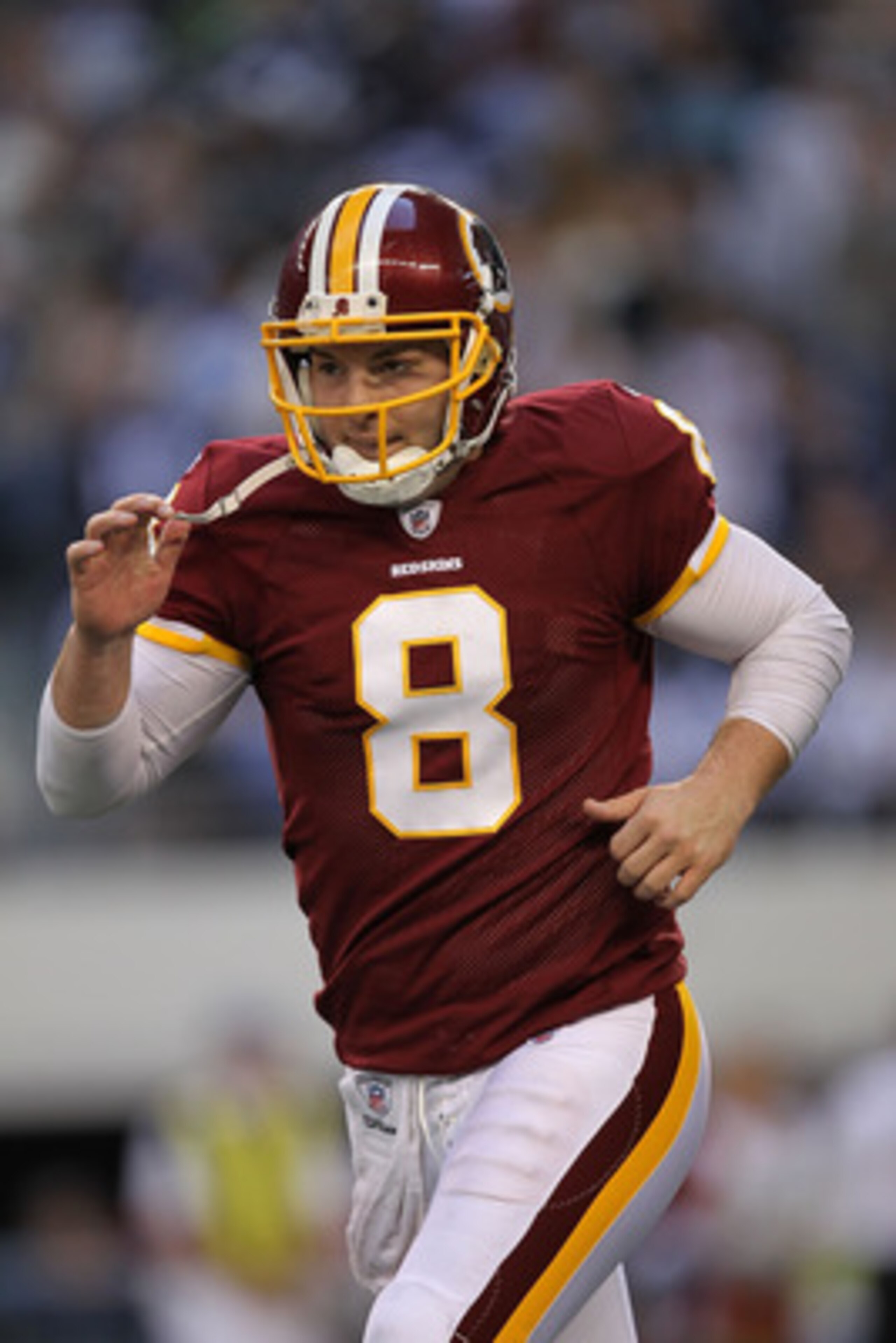 ARLINGTON, TX - DECEMBER 19:  Quarterback Rex Grossman #8 of the Washington Redskins during play against the Dallas Cowboys at Cowboys Stadium on December 19, 2010 in Arlington, Texas.  (Photo by Ronald Martinez/Getty Images)