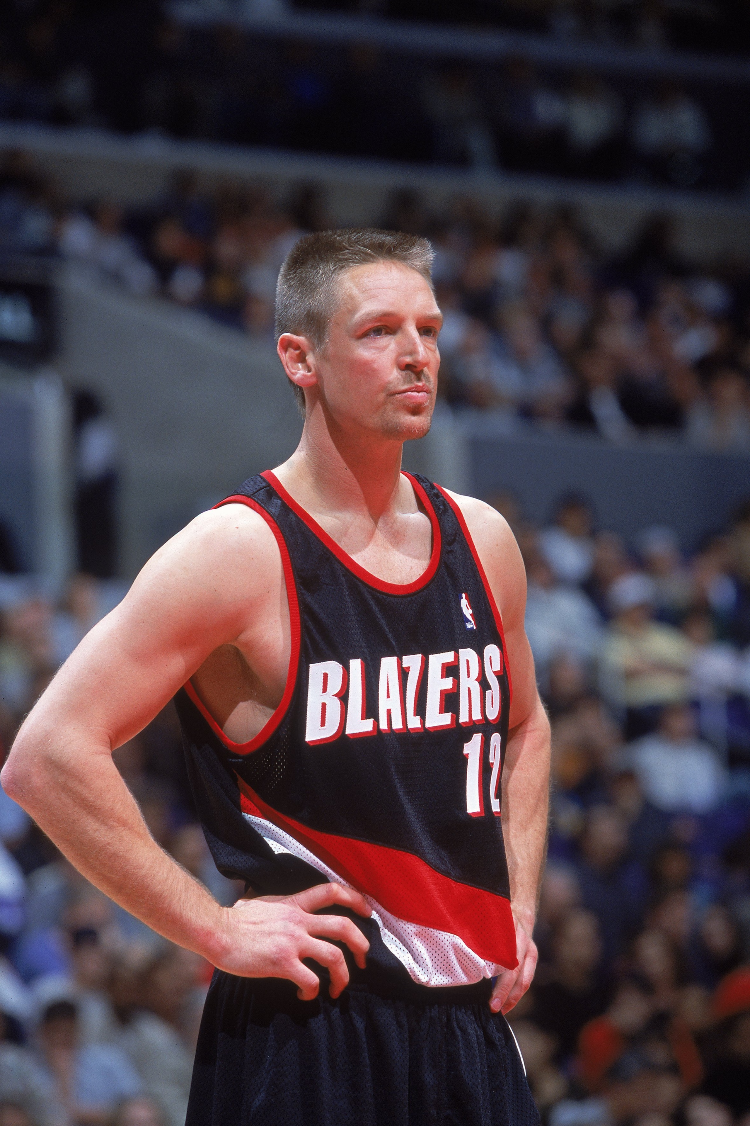 3 Feb 2001: Detlef Schrempf #12 of the Portland Trail Blazers looks on during the game against the Los Angeles Clippers at the STAPLES Center in Los Angeles, California. The Clippers defeated the Trail Blazers 90-89. NOTE TO USER: It is expressly unders 3 Feb 2001: Detlef Schrempf #12 of the Portland Trail Blazers looks on during the game against the Los Angeles Clippers at the STAPLES Center in Los Angeles, California. The Clippers defeated the Trail Blazers 90-89. NOTE TO USER: It is expressly unders