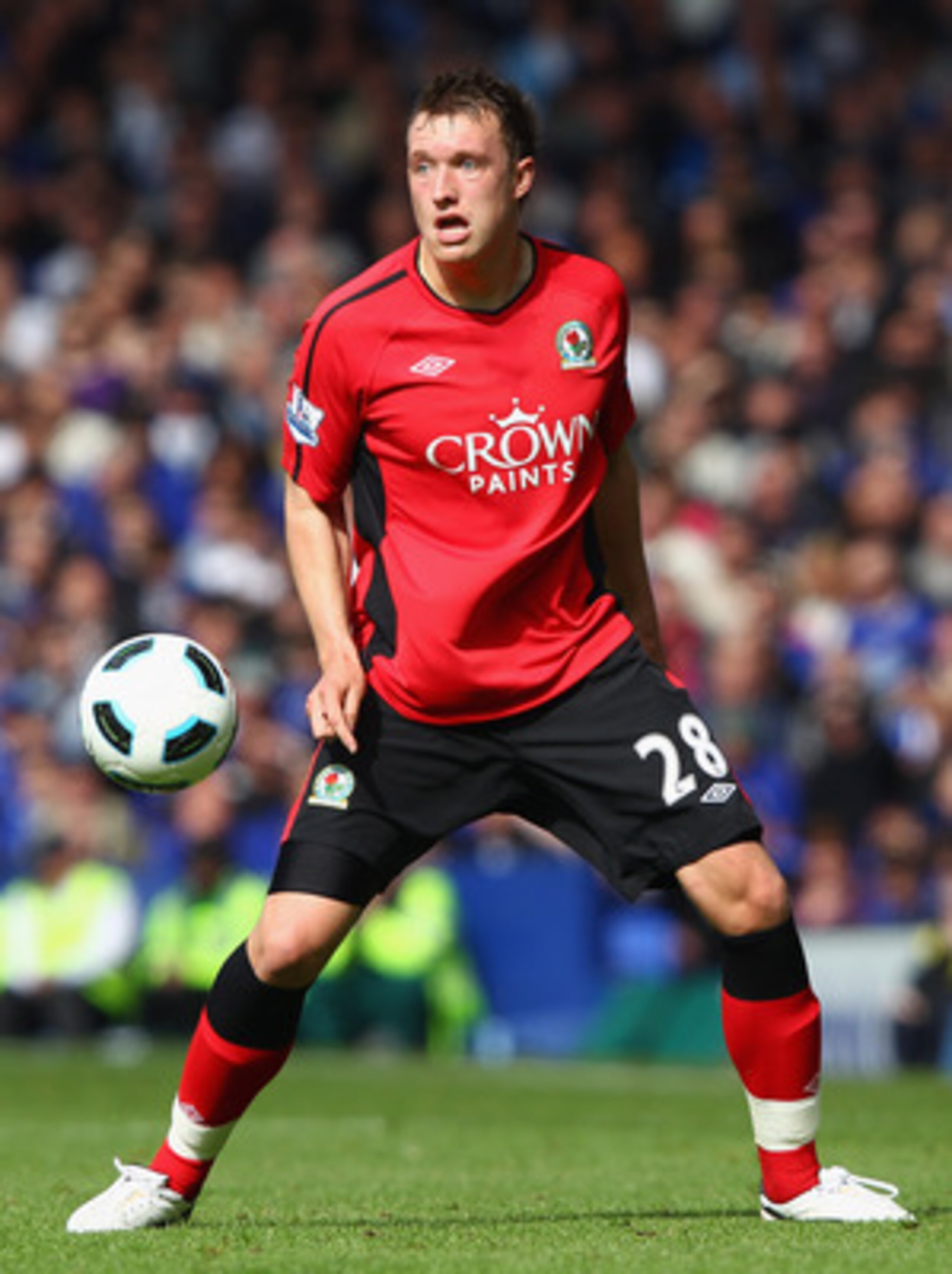 LIVERPOOL, ENGLAND - APRIL 16: Phil Jones of Blackburn Rovers in action during the Barclays Premier League match between Everton and Blackburn Rovers at  Goodison Park on April 16, 2011 in Liverpool, England.  (Photo by Clive Brunskill/Getty Images)