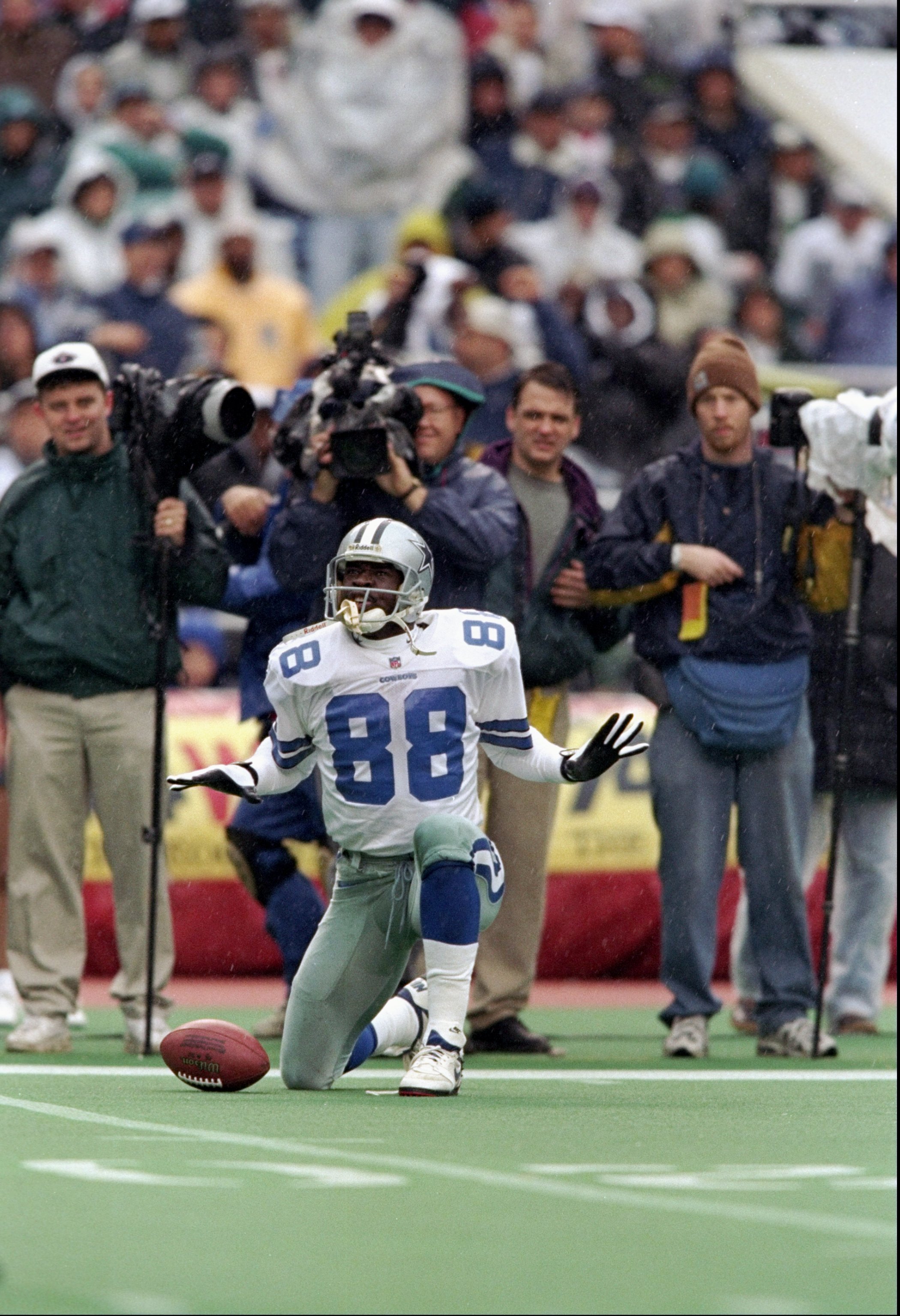 26 Oct 1997: Wide receiver Michael Irvin of the Dallas Cowboys looks on during a game against the Philadelphia Eagles at Veterans Stadium in Philadelphia, Pennsylvania. The Eagles won the game, 13-12.