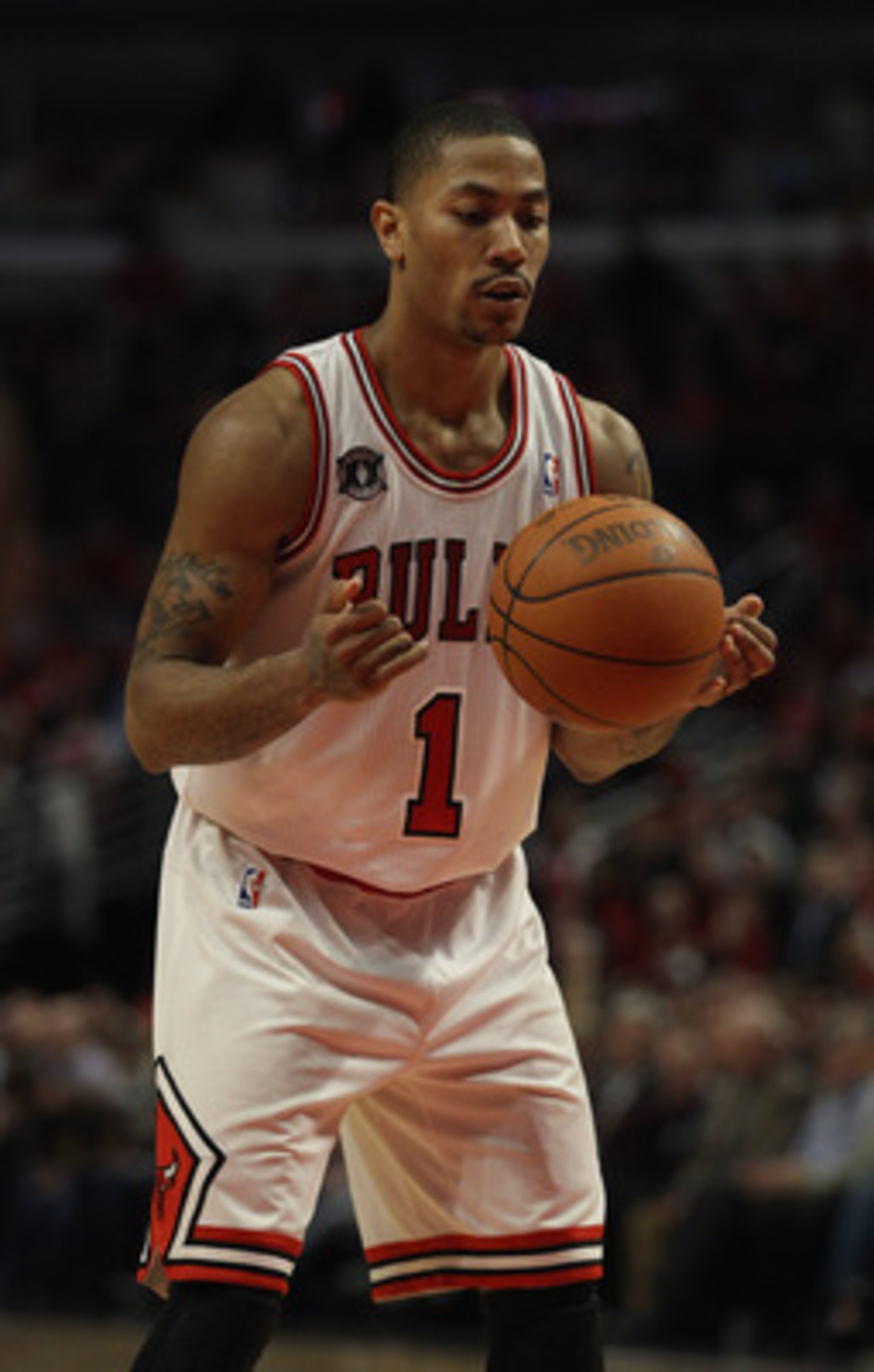 CHICAGO, IL - APRIL 18: Derrick Rose #1 of the Chicago Bulls prepares to shoot a free-throw against the Indiana Pacers in Game Two of the Eastern Conference Quarterfinals in the 2011 NBA Playoffs at the United Center on April 18, 2011 in Chicago, Illinois