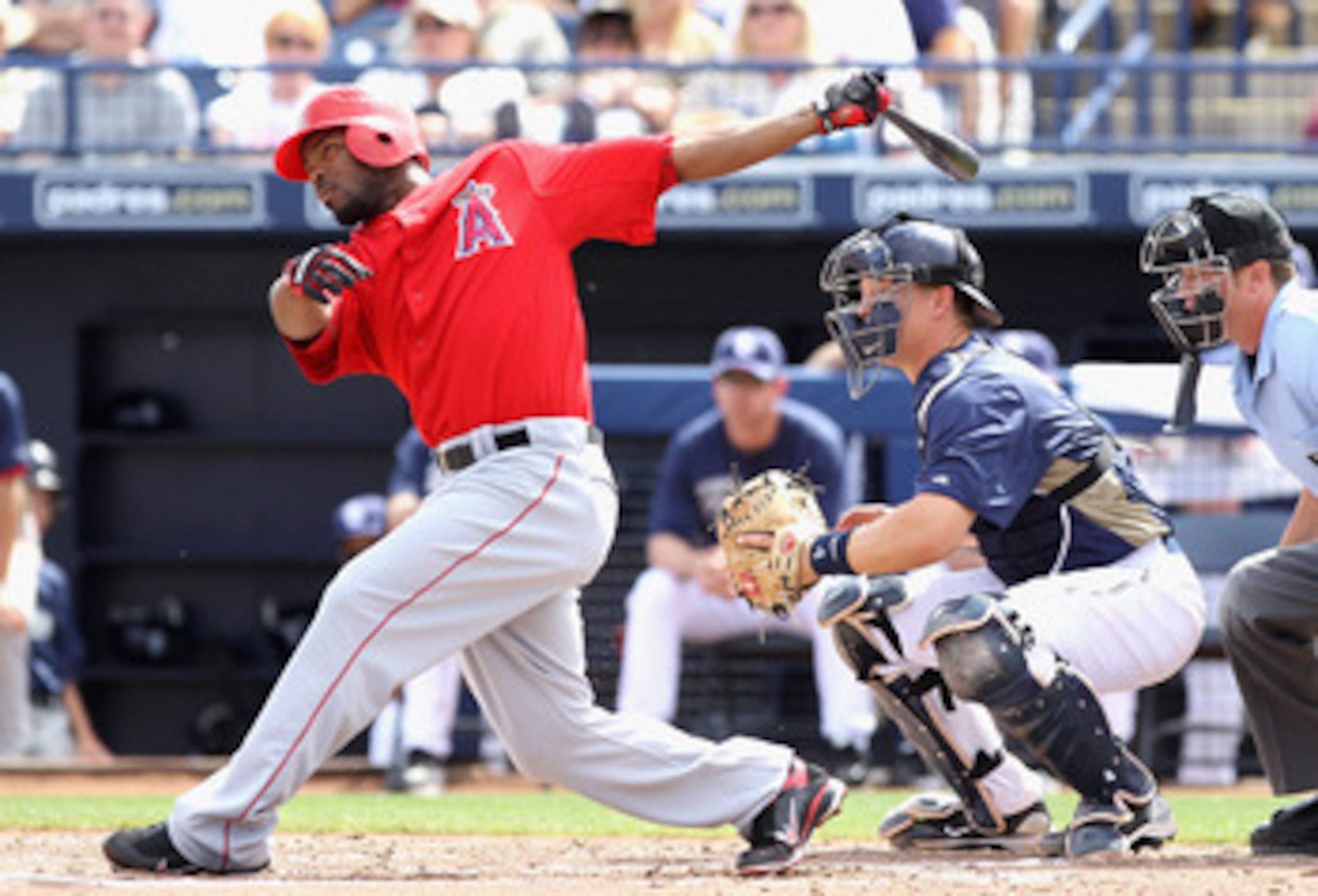 PEORIA, AZ - MARCH 15: Howard Kendrick #47 of the Los Angeles Angels of Anaheim bats against the San Diego Padres during the spring training game at Peoria Stadium on March 15, 2011 in Peoria, Arizona. (Photo by Christian Petersen/Getty Images) PEORIA, AZ - MARCH 15: Howard Kendrick #47 of the Los Angeles Angels of Anaheim bats against the San Diego Padres during the spring training game at Peoria Stadium on March 15, 2011 in Peoria, Arizona. (Photo by Christian Petersen/Getty Images)