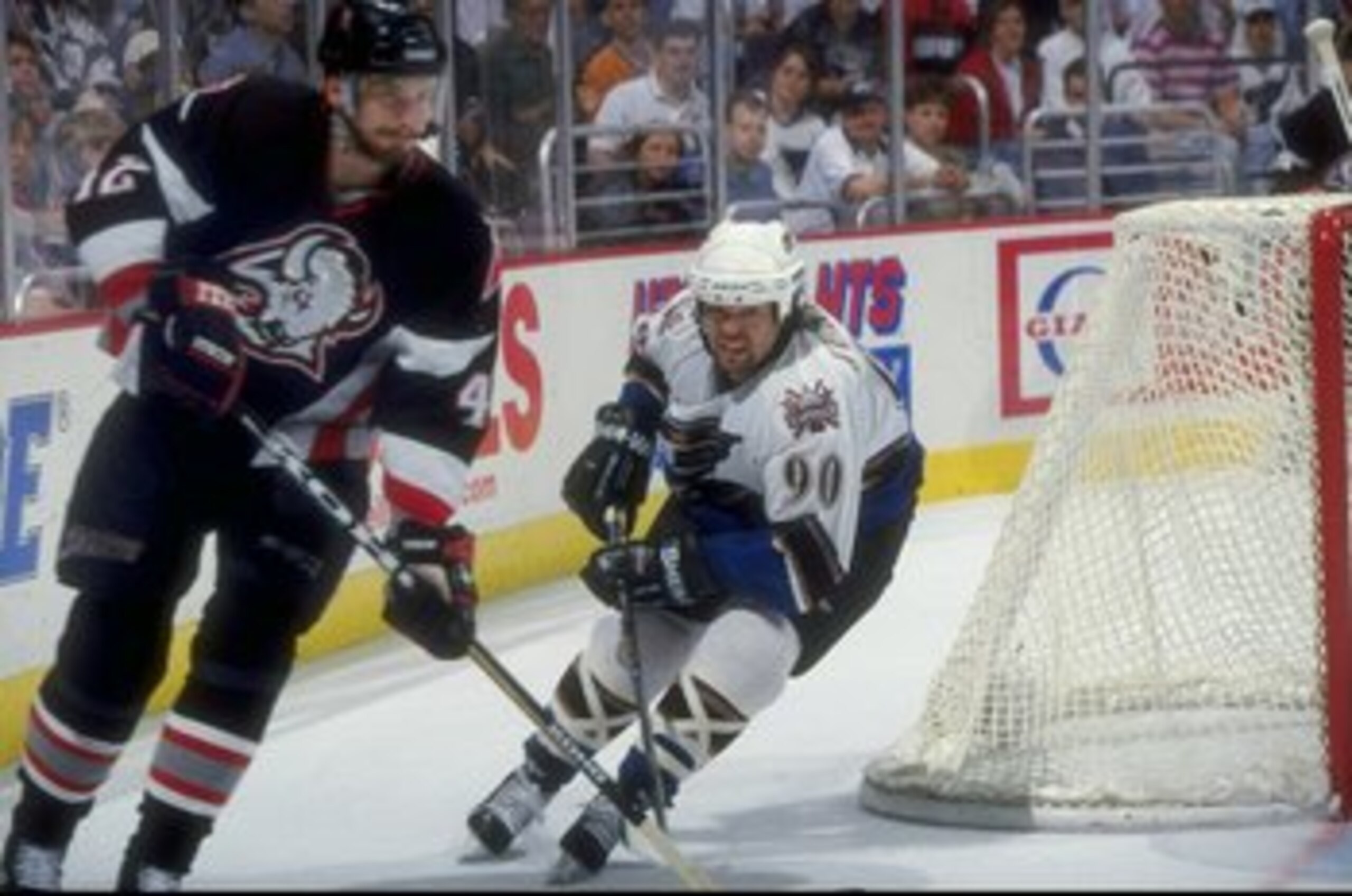 2 Jun 1998: Joe Juneau #90 of the Washington Capitals in action during an Eastern Conference Playoff game against the Buffalo Sabres at the MCI Center in Washington D.C.. The Sabres defeated the Capitals 2-1.