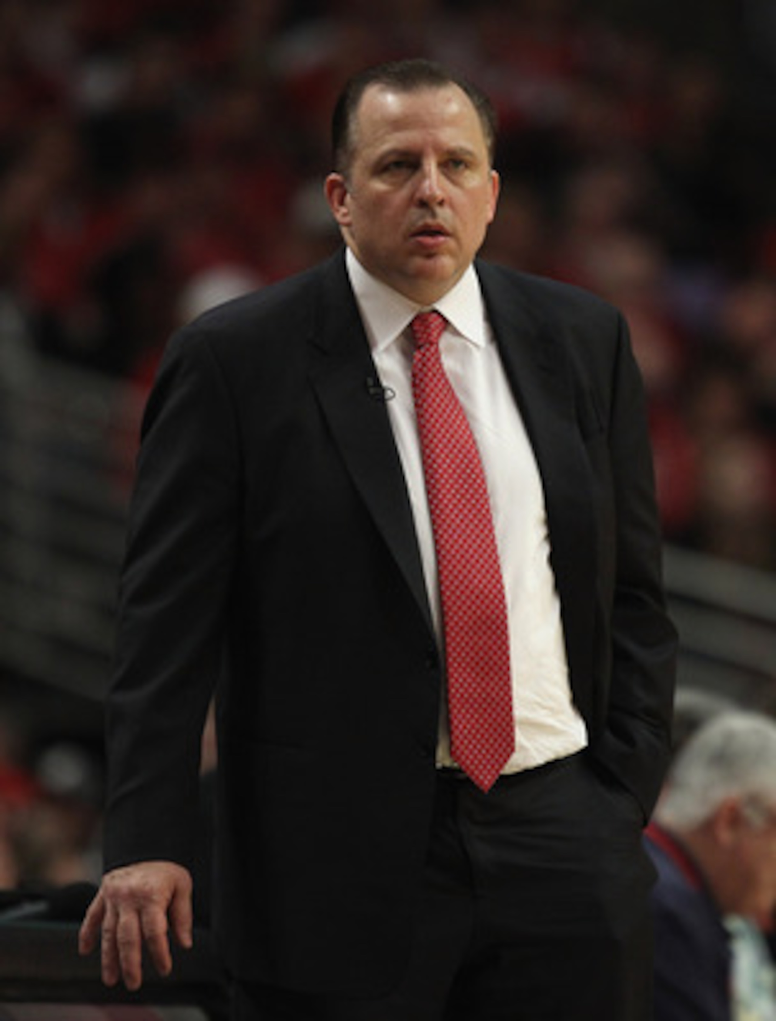 CHICAGO, IL - APRIL 16: Head coach Tom Thibodeau of the Chicago Bulls watches as his team takes on the Indiana Pacers in Game One of the Eastern Conference Quarterfinals in the 2011 NBA Playoffs at the United Center on April 16, 2011 in Chicago, Illinois.
