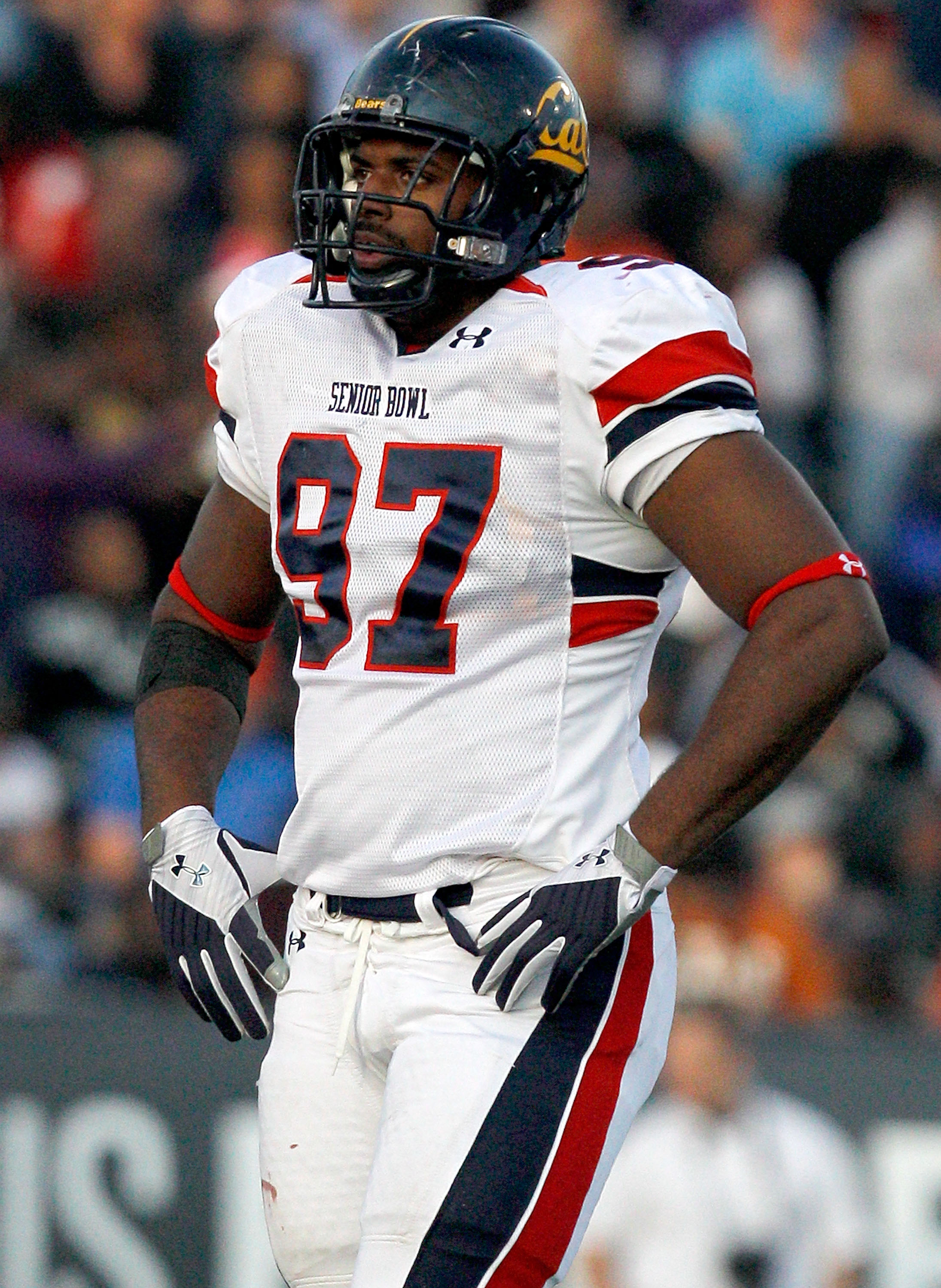MOBILE, AL - JANUARY 29:Defensive lineman Cameron Jordan #97 of the North Team during  the Under Armour Senior Bowl on January 29, 2011 at Ladd-Pebbles Stadium in Mobile, Alabama. (Photo by Sean Gardner/Getty Images for Under Armour)