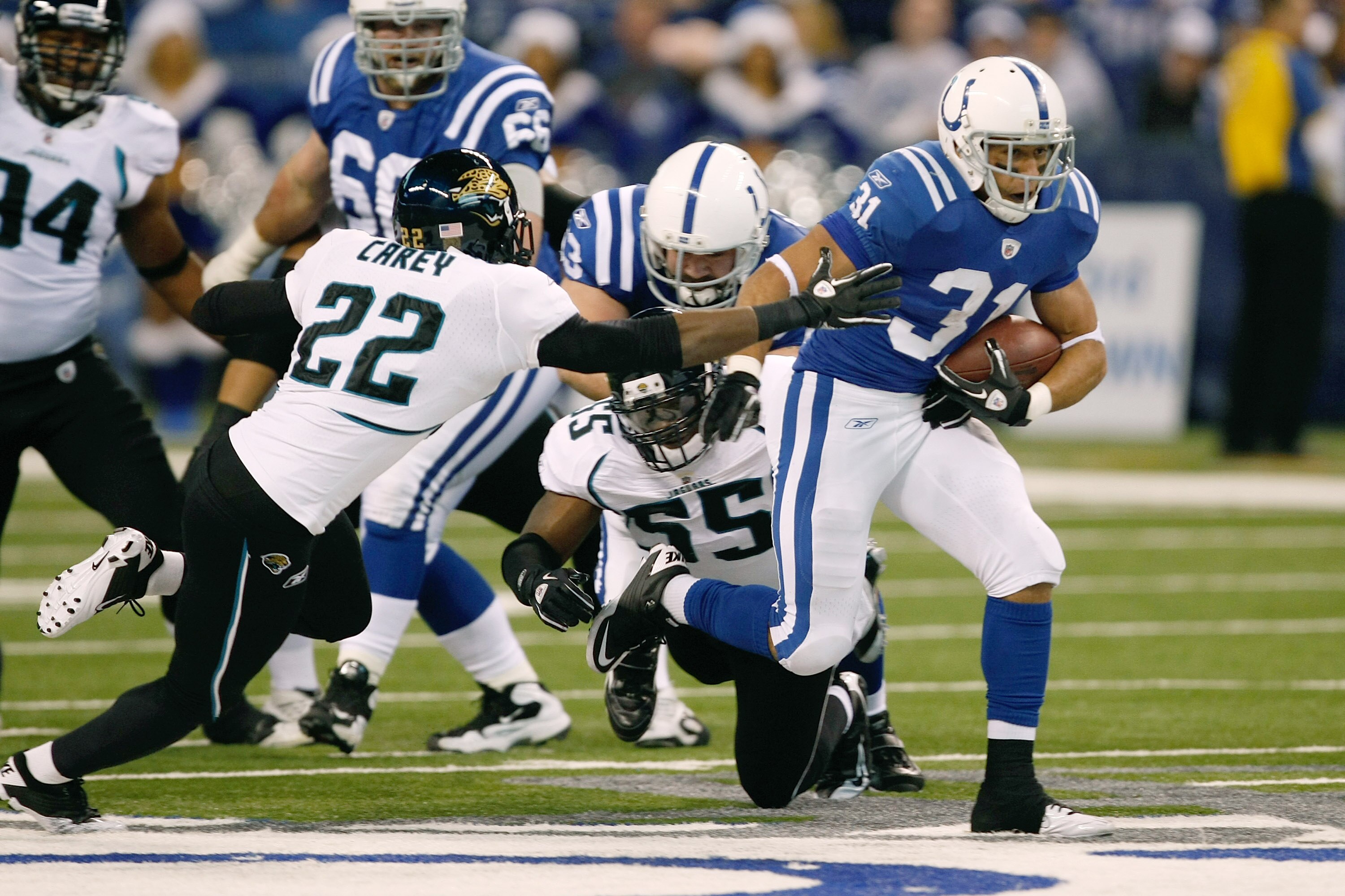 INDIANAPOLIS, IN - DECEMBER 19: Donald Brown #31 of the Indianapolis Colts runs against the Jacksonville Jaguars at Lucas Oil Stadium on December 19, 2010 in Indianapolis, Indiana.  (Photo by Scott Boehm/Getty Images)