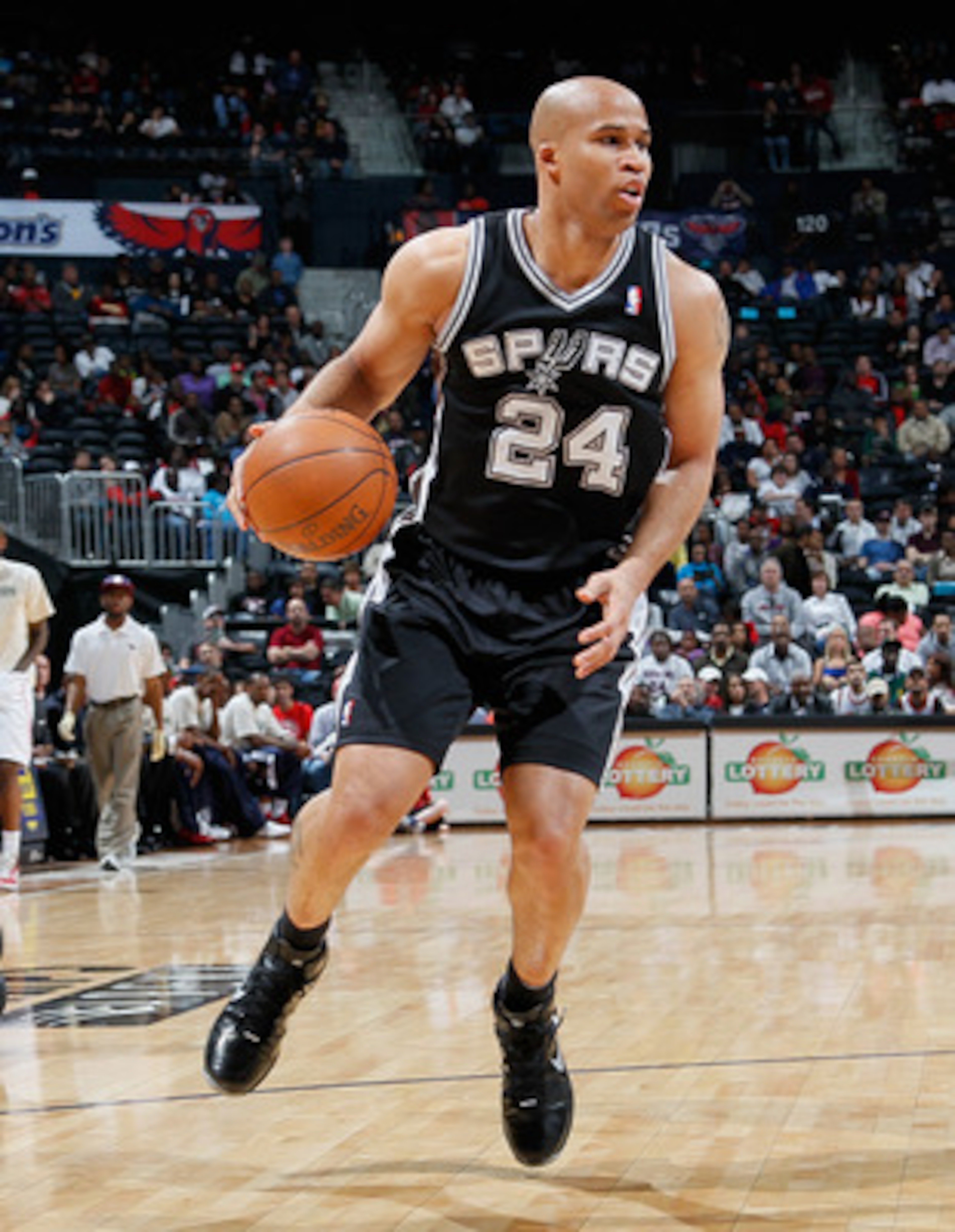 ATLANTA, GA - APRIL 05:  Richard Jefferson #24 of the San Antonio Spurs against the Atlanta Hawks at Philips Arena on April 5, 2011 in Atlanta, Georgia.  NOTE TO USER: User expressly acknowledges and agrees that, by downloading and/or using this Photograp