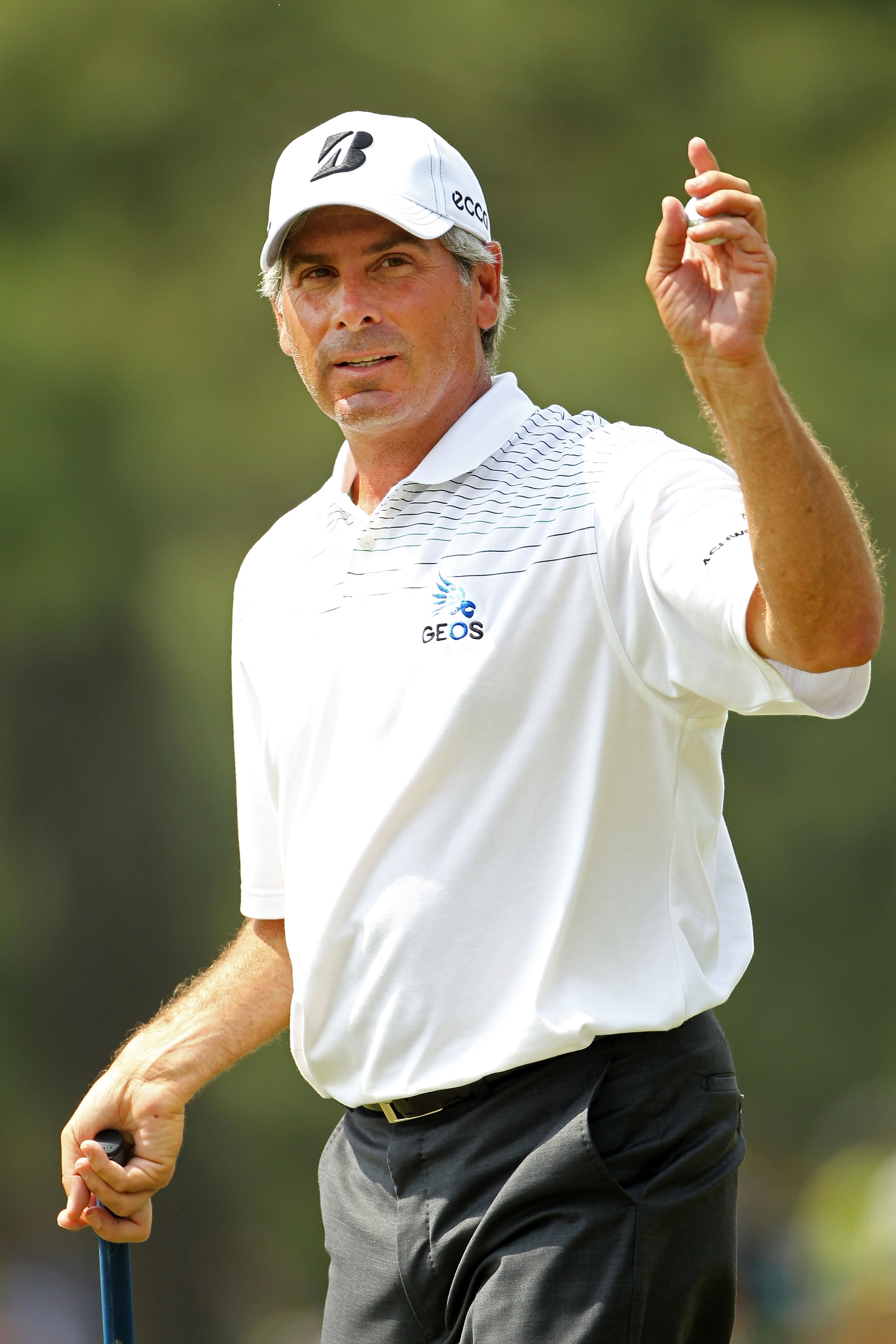 AUGUSTA, GA - APRIL 08:  Fred Couples waves to the gallery on the 17th green during the second round of the 2011 Masters Tournament at Augusta National Golf Club on April 8, 2011 in Augusta, Georgia.  (Photo by Jamie Squire/Getty Images)