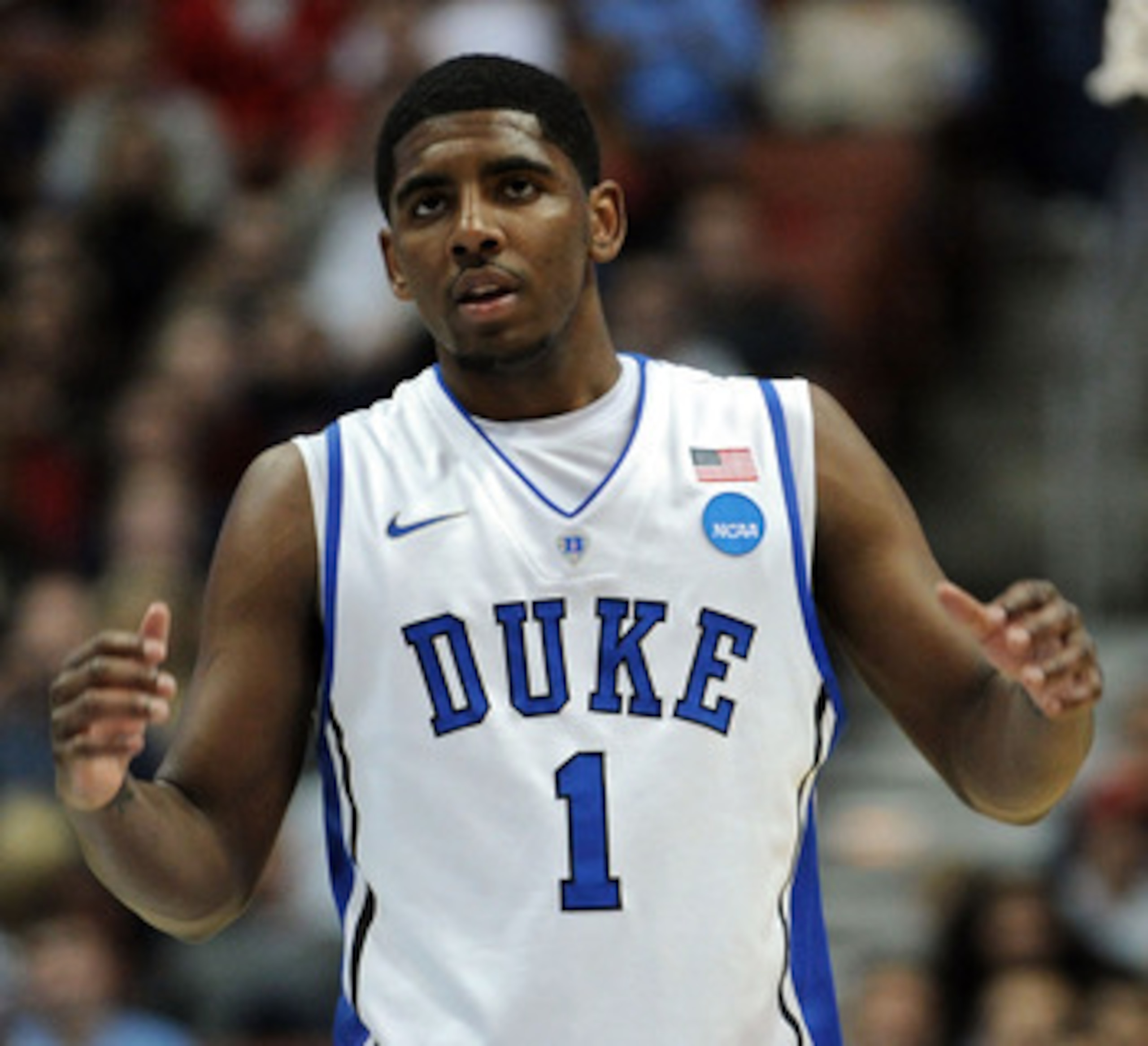 ANAHEIM, CA - MARCH 24: Kyrie Irving #1 of the Duke Blue Devils looks on against the Arizona Wildcats during the west regional semifinal of the 2011 NCAA men's basketball tournament at the Honda Center on March 24, 2011 in Anaheim, California. (Photo by ANAHEIM, CA - MARCH 24: Kyrie Irving #1 of the Duke Blue Devils looks on against the Arizona Wildcats during the west regional semifinal of the 2011 NCAA men's basketball tournament at the Honda Center on March 24, 2011 in Anaheim, California. (Photo by
