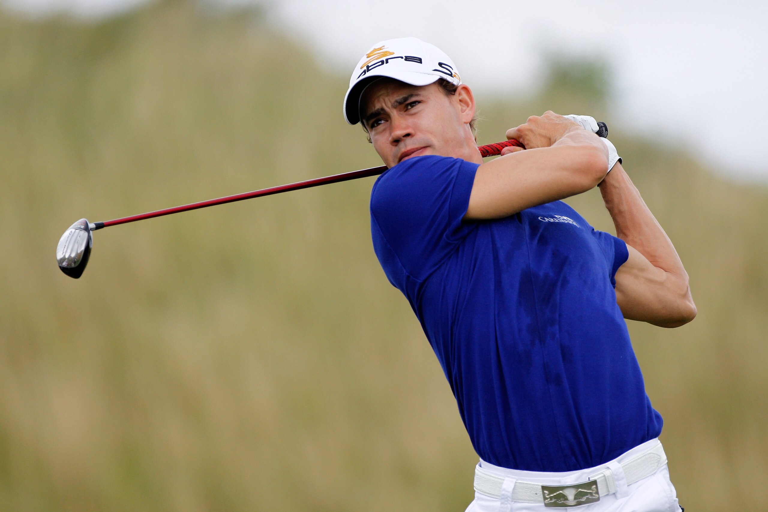 KOHLER, WI - AUGUST 11:  Camillo Villegas of Columbia plays a shot during a practice round prior to the start of the 92nd PGA Championship on the Straits Course at Whistling Straits on August 11, 2010 in Kohler, Wisconsin.  (Photo by Sam Greenwood/Getty I
