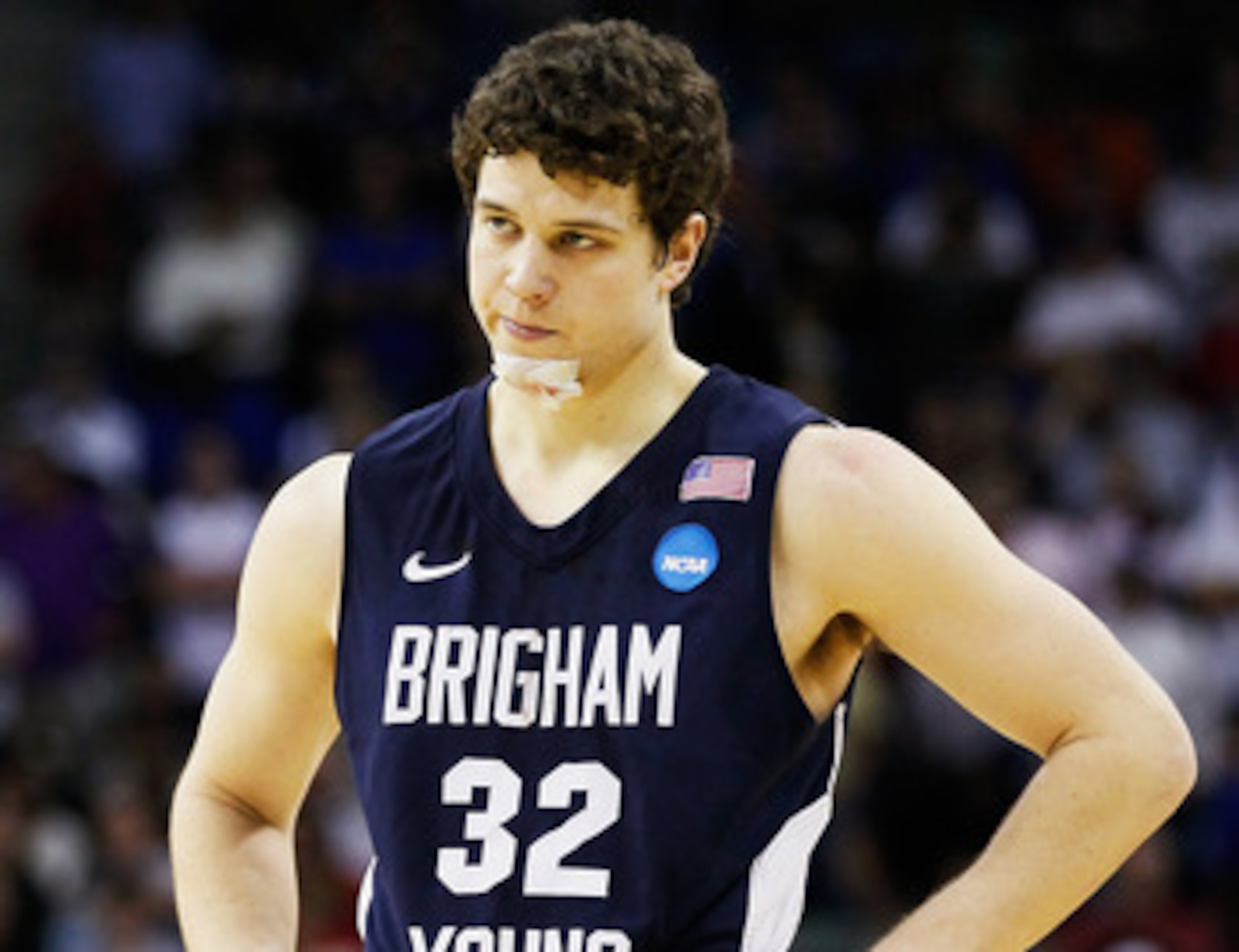 NEW ORLEANS, LA - MARCH 24: Jimmer Fredette #32 of the Brigham Young Cougars reacts during their 74 to 83 loss to the Florida Gators in the Southeast regional of the 2011 NCAA men's basketball tournament at New Orleans Arena on March 24, 2011 in New Orle NEW ORLEANS, LA - MARCH 24: Jimmer Fredette #32 of the Brigham Young Cougars reacts during their 74 to 83 loss to the Florida Gators in the Southeast regional of the 2011 NCAA men's basketball tournament at New Orleans Arena on March 24, 2011 in New Orle