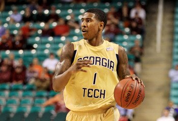 GREENSBORO, NC - MARCH 10:  Iman Shumpert #1 of the Georgia Tech Yellow Jackets dribbles down the court during the second half of the game against the Virginia Tech Hokies in the first round of the 2011 ACC men's basketball tournament at the Greensboro Co