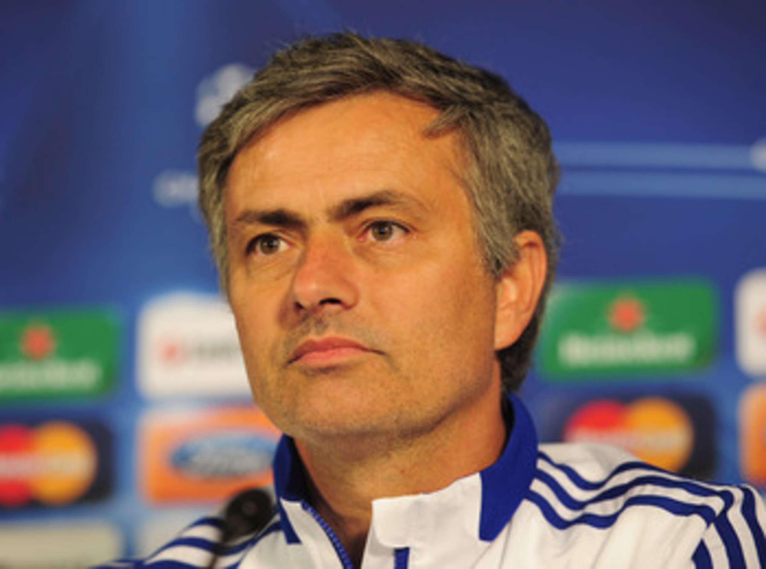 LONDON, ENGLAND - APRIL 12:  Jose Mourinho the Real Madrid manager talks to the media during a press conference on the eve of their UEFA Champions League quarter-final second leg match against Tottenham Hotspur at White Hart Lane on April 12, 2011 in Lond