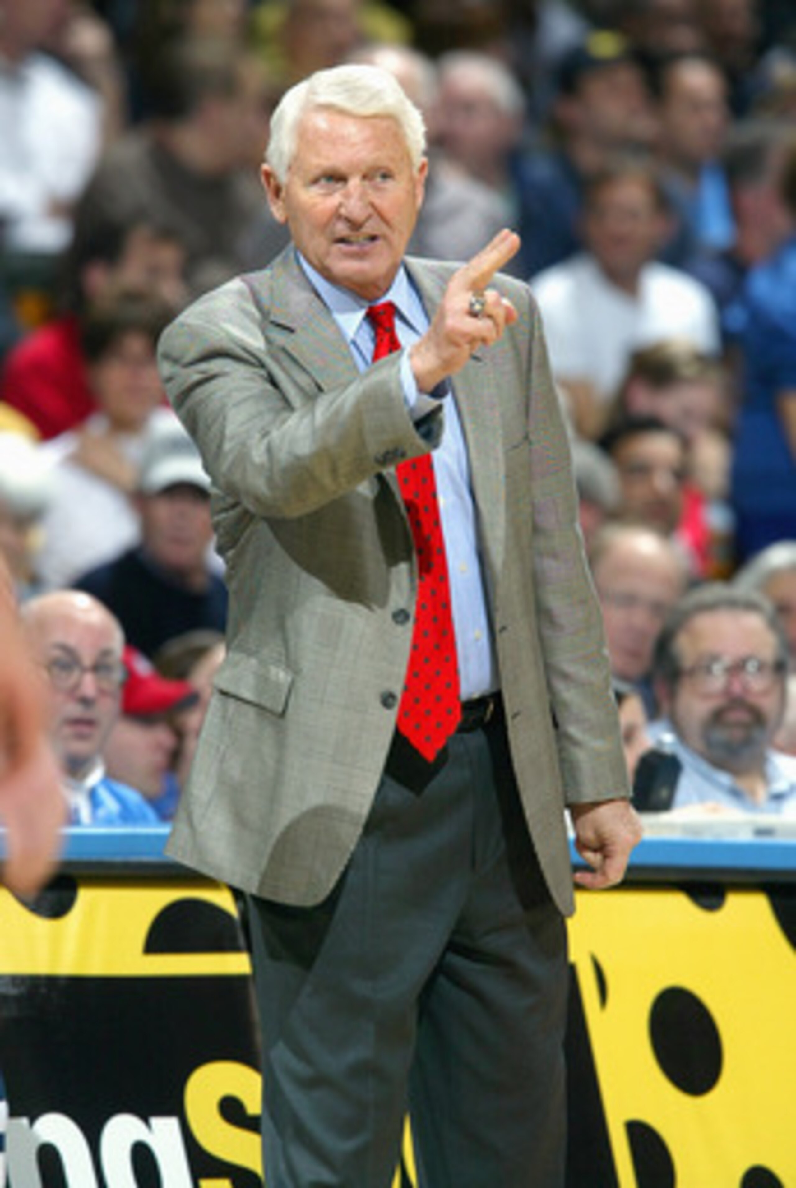 LOS ANGELES, CA - JANUARY 20: Arizona Wildcats head coach Lute Olson reacts in the second half against the UCLA Bruins at Pauley Pavilion during the game on January 20, 2007 in Los Angeles, California. UCLA defeated Arizona 73-69. (Photo by Jeff Gross/Get