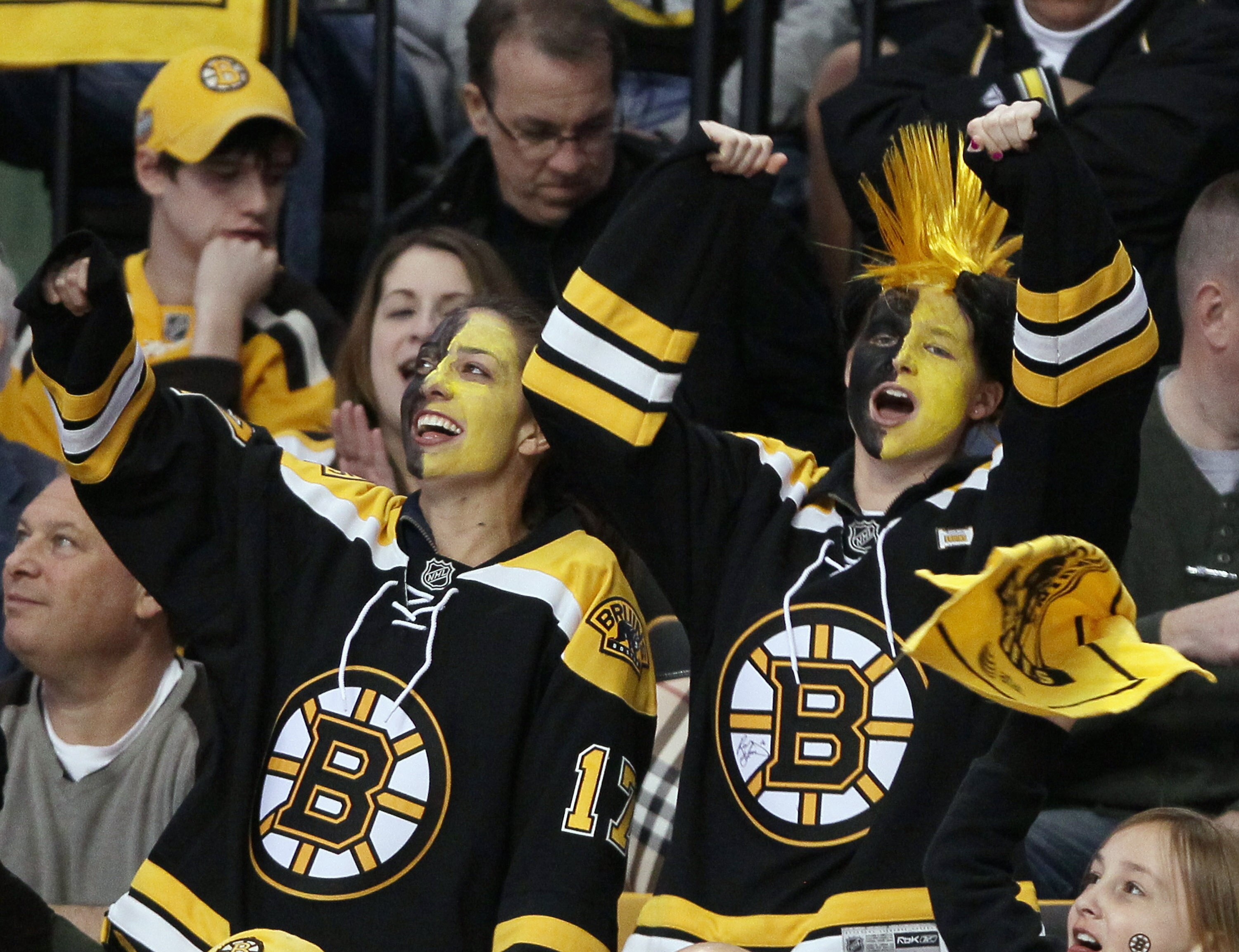 BOSTON, MA - APRIL 14:  Boston Bruins fans cheer on their team in the third quarter against the Montreal Canadiens in Game One of the Eastern Conference Quarterfinals during the 2011 NHL Stanley Cup Playoffs at TD Garden on April 14, 2011 in Boston, Massa
