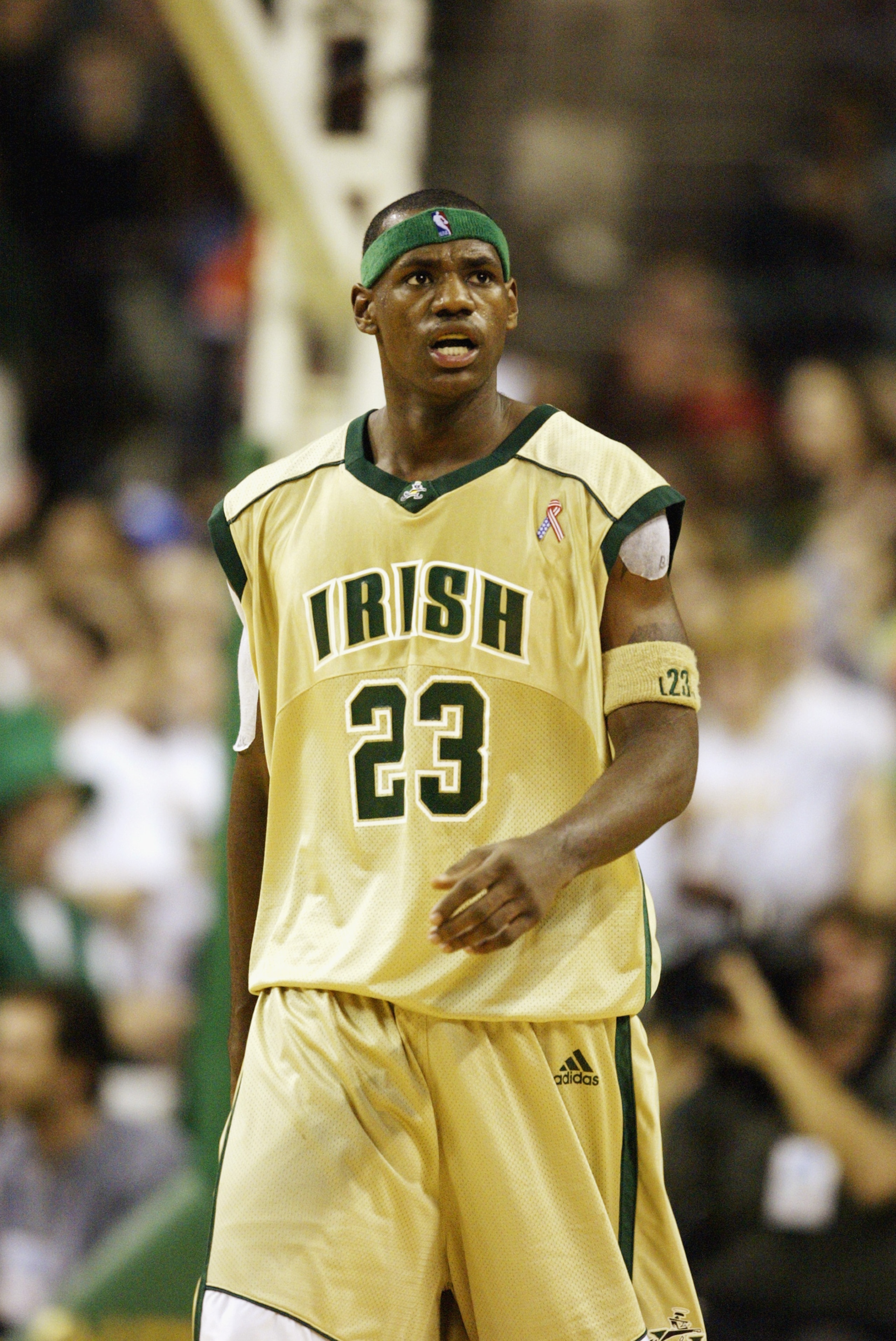 CLEVELAND - DECEMBER 12:  LeBron James #23 of St. Vincent-St. Mary High School looks on against Oak Hill Academy at the Cleveland State University Convocation Center on December 12, 2002 in Cleveland, Ohio.  James scored 31 points in leading St. Vincent-S