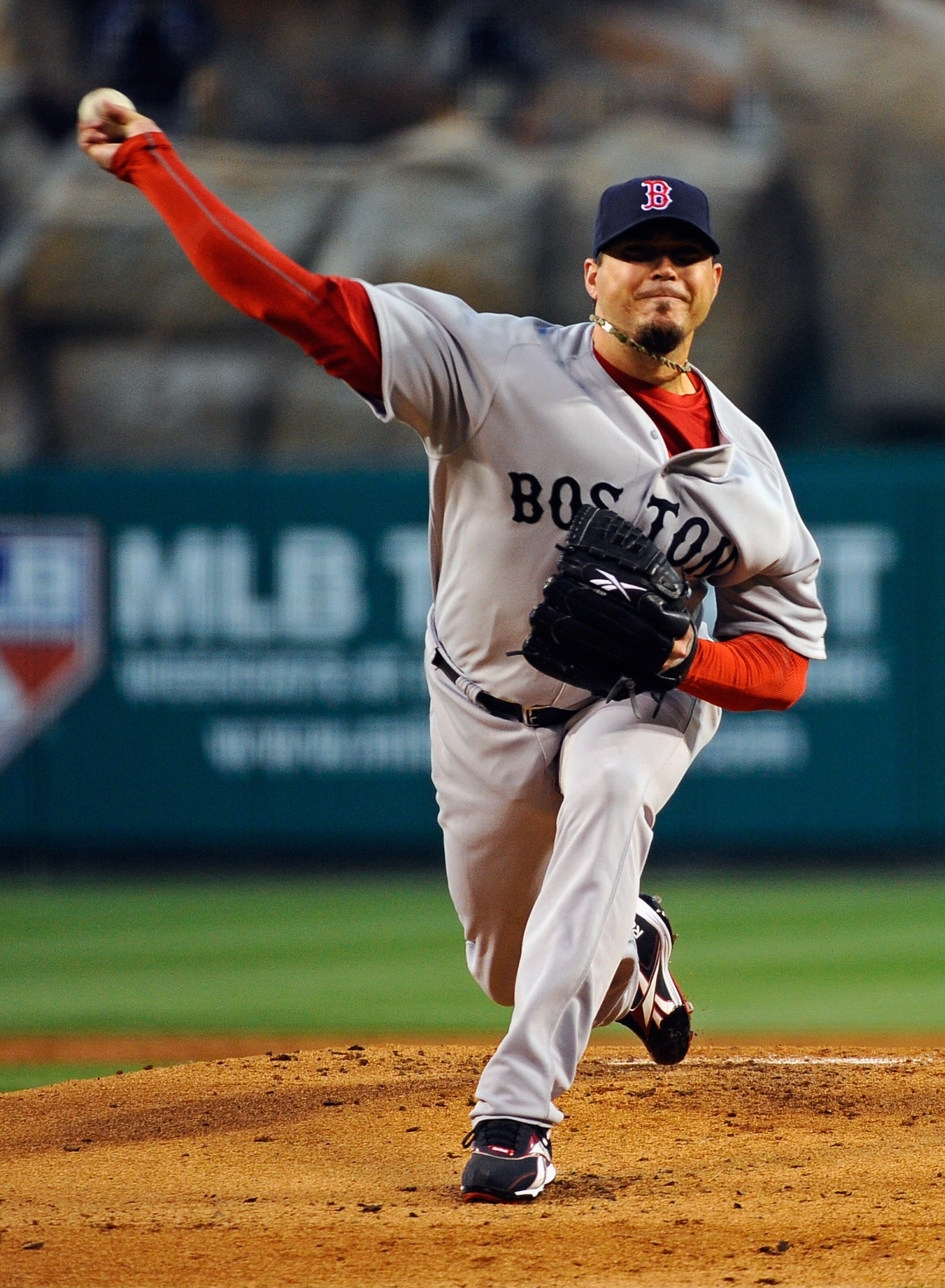 ANAHEIM, CA - APRIL 21:  Pitcher Josh Beckett #19 of the Boston Red Sox throws a pitch against Los Angeles Angels of Anaheim during the first inning of the baseball game at Angel Stadium of Anaheim on April 21, 2011 in Anaheim, California.  (Photo by Kevo