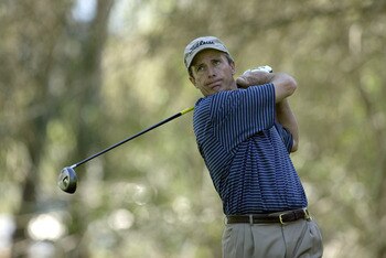 VALENCIA, CA - MARCH 13:  Jerry Pate hits a shot during the second round of the SBC Classic at the Valencia Country Club on March 13, 2004 in Valencia, California. (Photo by Jeff Gross/Getty Images)