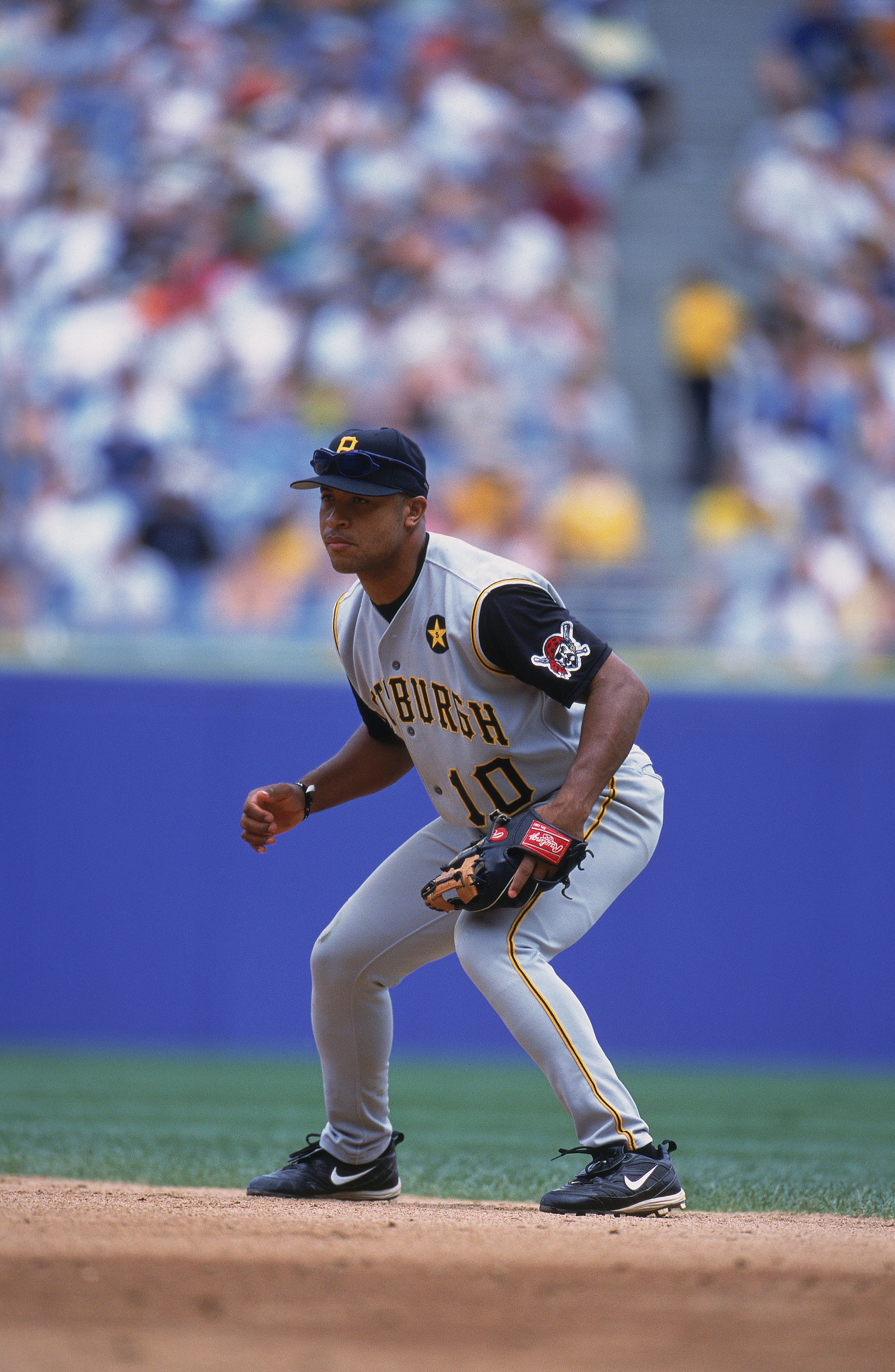8 Jul 2001:  Abraham Nunez #10 of the Pittsburgh Pirates waiting for the ball during the game against the Chicago White Sox at Comiskey Park in Chicago, Illinois. The White Sox defeated the Pirates 9-2.Mandatory Credit: Jonathan Daniel  /Allsport