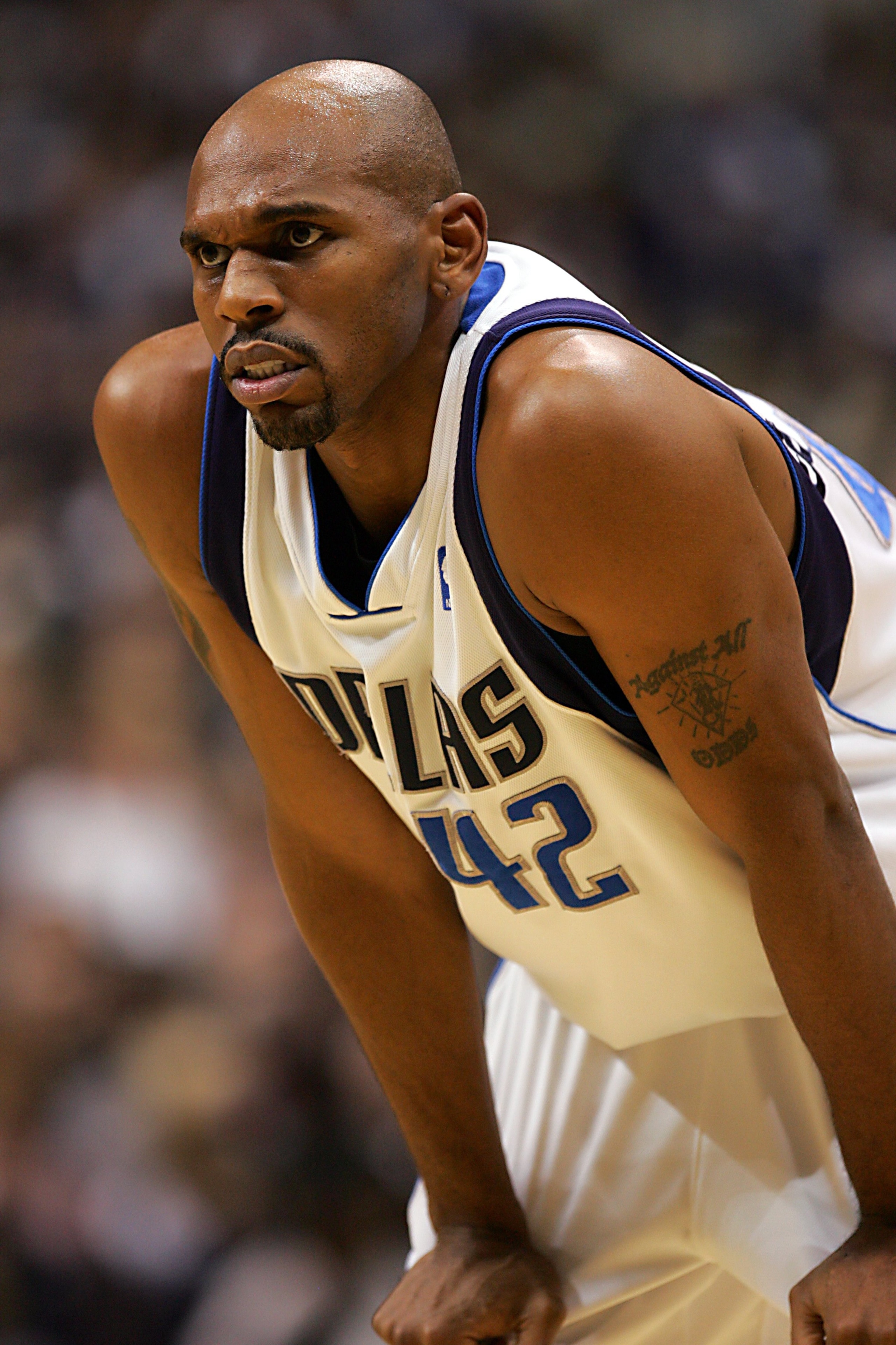 DALLAS - JANUARY 2: Jerry Stackhouse #42 of the Dallas Mavericks looks on during the NBA game against the Golden State Warriors at American Airlines Center on January 2, 2008 in Dallas, Texas. The Mavs won 121-99. NOTE TO USER: User expressly acknowled DALLAS - JANUARY 2: Jerry Stackhouse #42 of the Dallas Mavericks looks on during the NBA game against the Golden State Warriors at American Airlines Center on January 2, 2008 in Dallas, Texas. The Mavs won 121-99. NOTE TO USER: User expressly acknowled