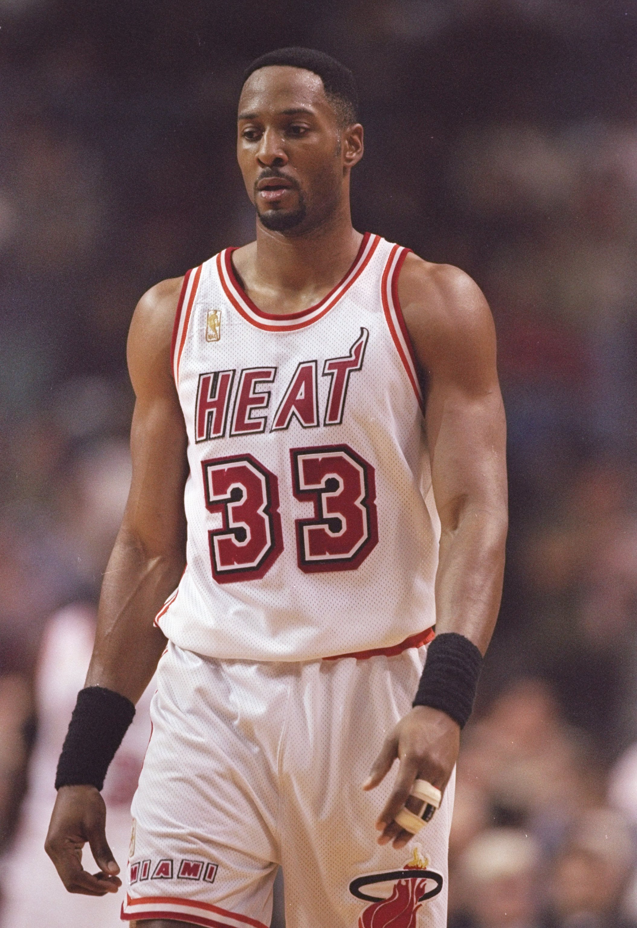19 Dec 1996: Center Alonzo Mourning of the Miami Heat stands on the court during a game against the Utah Jazz at the Miami Arena in Miami, Florida. The Jazz won the game 98-93.