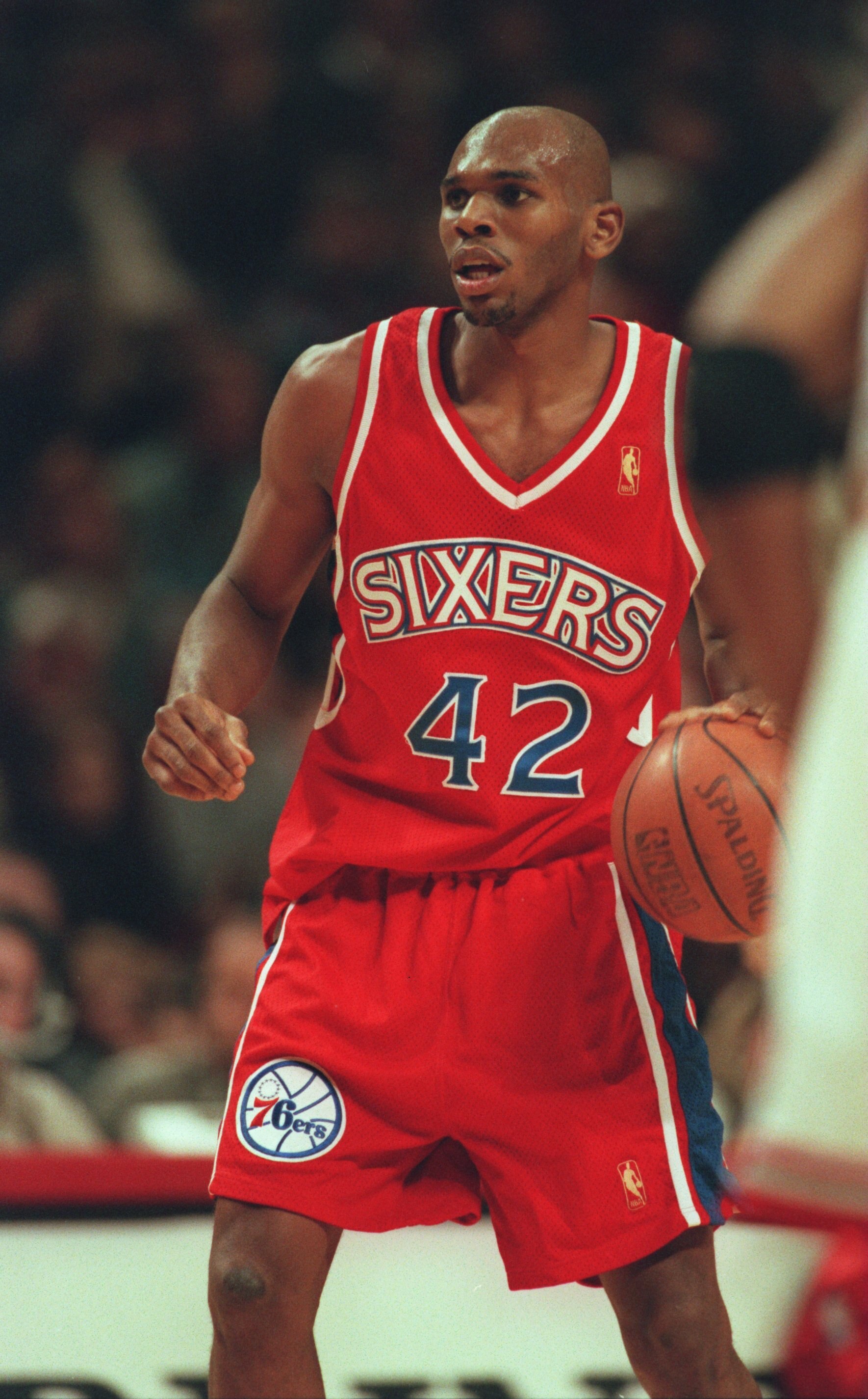 2 Nov 1996:  Jerry Stackhouse of the Philadelphia 76ers during their 115-86 loss to the Chicago Bulls at United Center in Chicago, Illinois. Mandatory Credit: Jonathan Daniel/Allsport