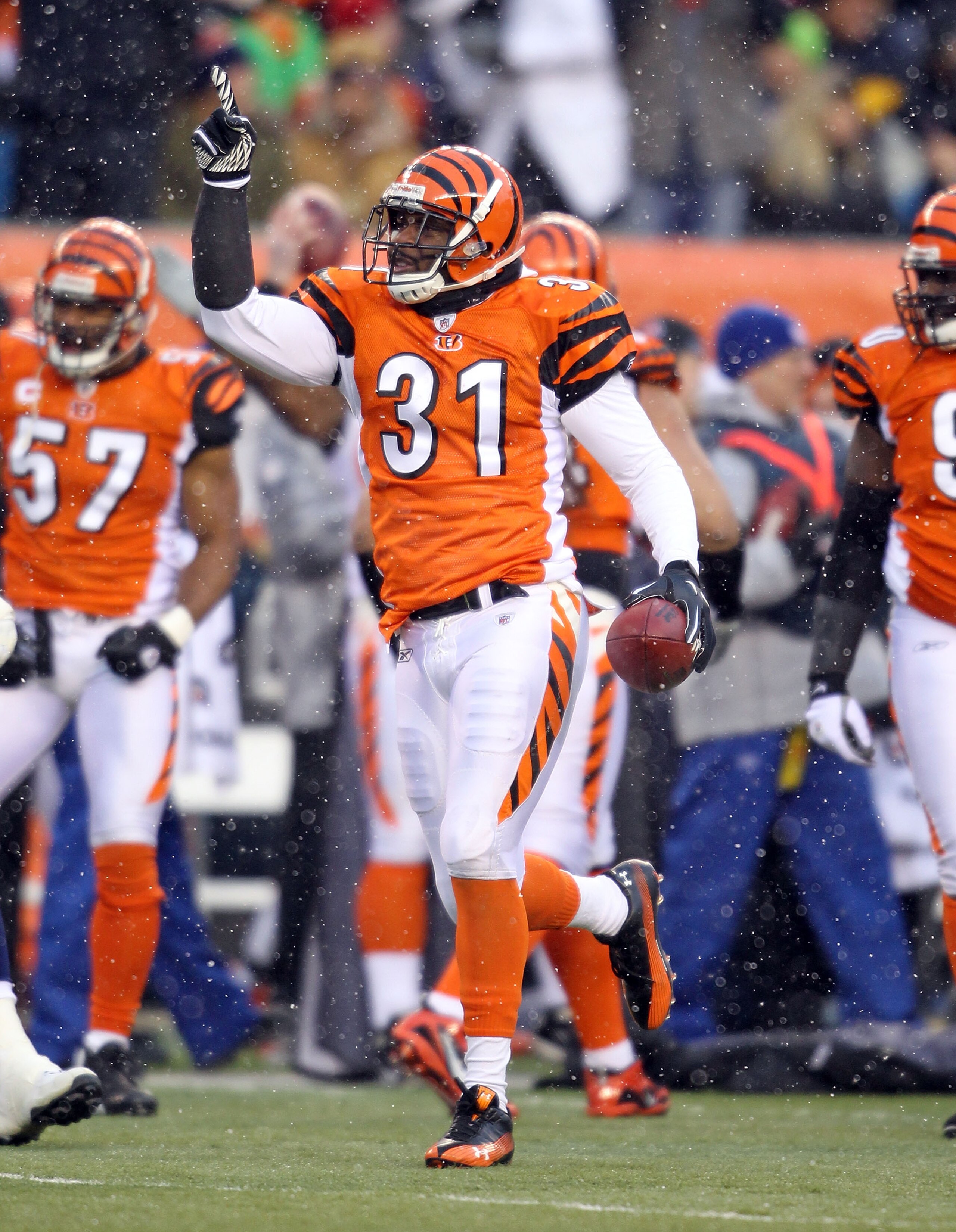 CINCINNATI - DECEMBER 26: Roy Williams #31 of the Cincinnati Bengals celebrates after recovering a fumble during the NFL game against the San Diego Chargers at Paul Brown Stadium on December 26, 2010 in Cincinnati, Ohio. The Bengals 34-20. (Photo by Andy