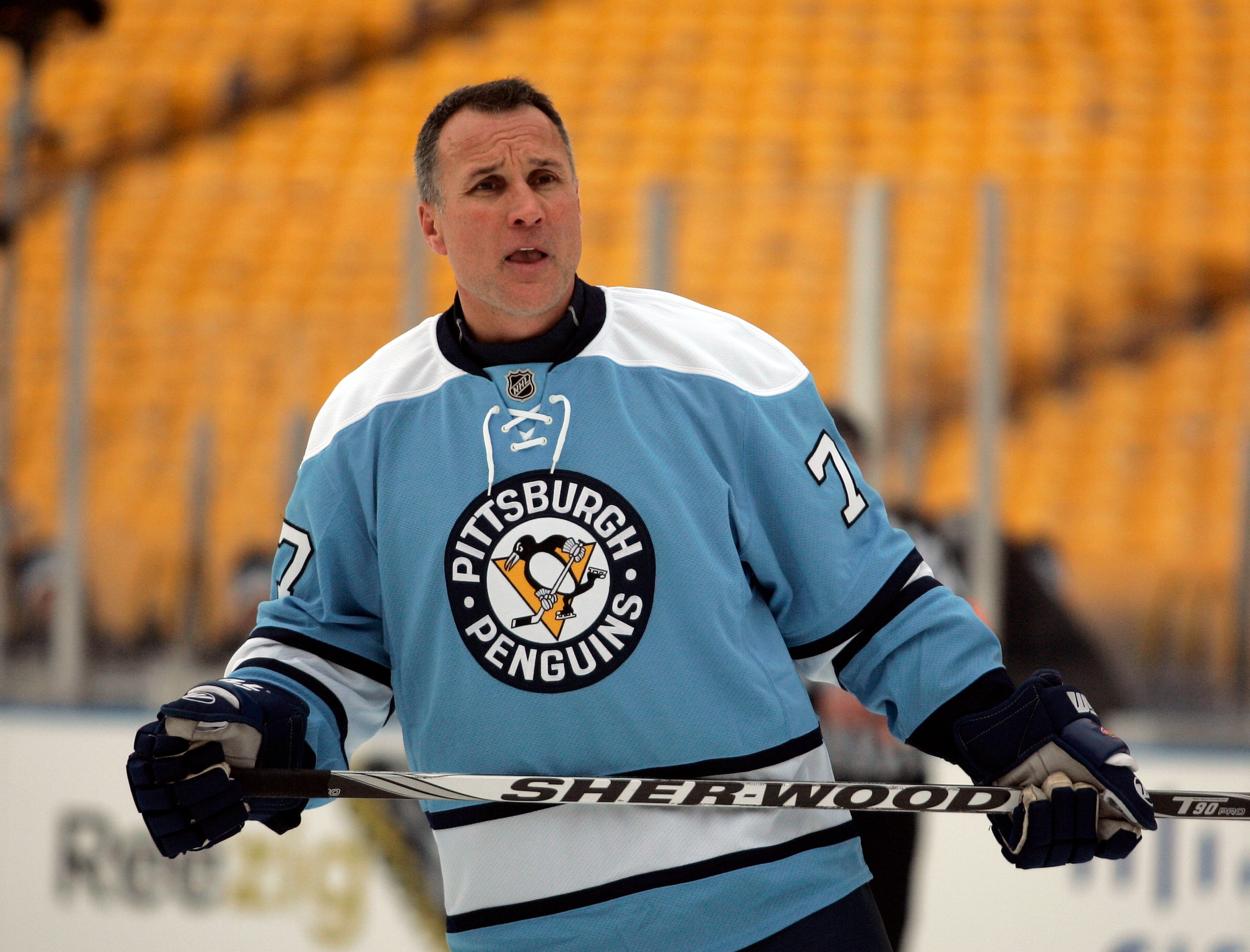 PITTSBURGH, PA - DECEMBER 31:  Paul Coffey #77 of the Pittsburgh Penguins skates against the Washington Capitals during the 2011 NHL Winter Classic Alumni Game on December 31, 2010 at Heinz Field in Pittsburgh, Pennsylvania.  (Photo by Justin K. Aller/Get