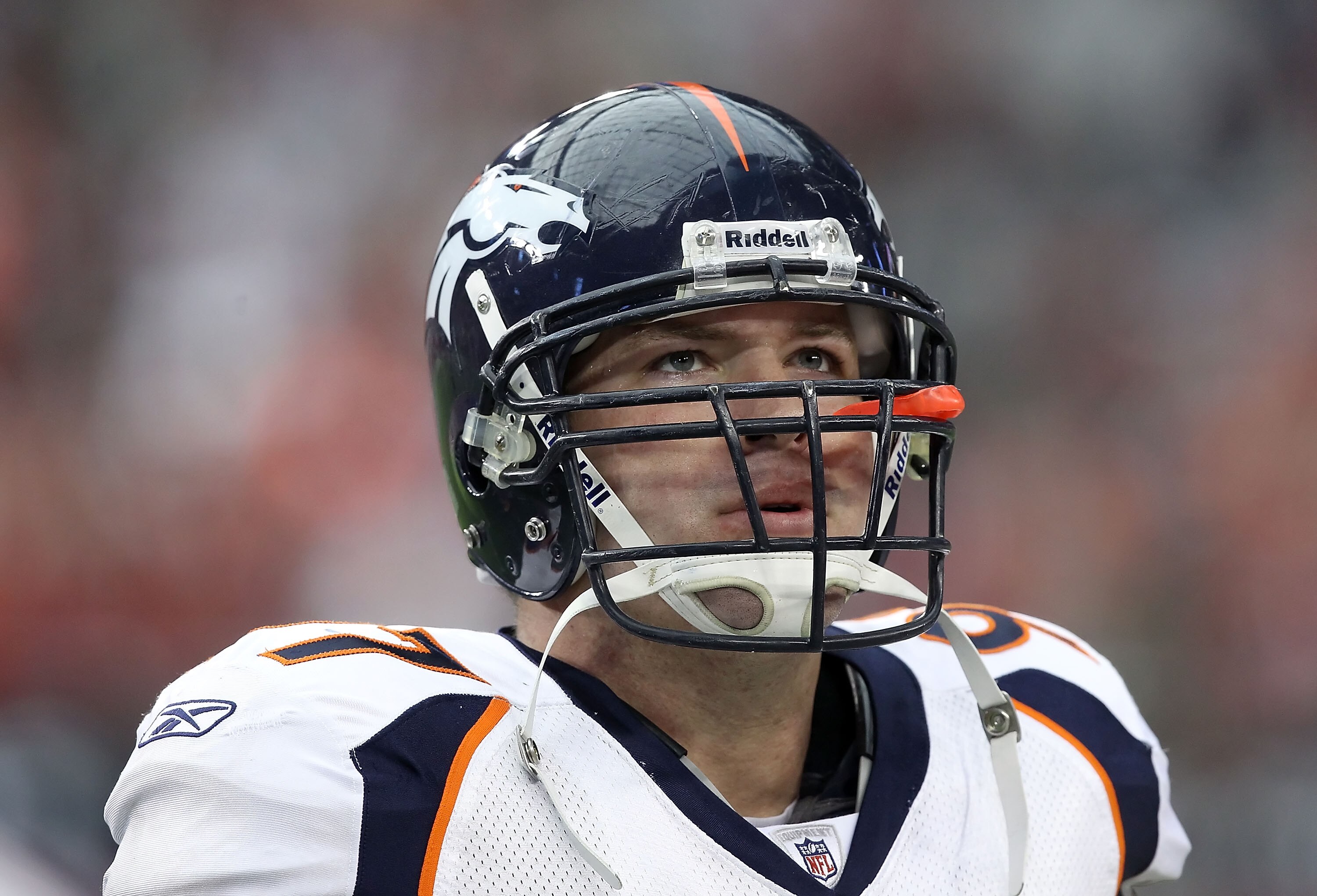 GLENDALE, AZ - DECEMBER 12:  Defensive end Justin Bannan #97 of the Denver Broncos stands on the sideline during the NFL game against the Arizona Cardinals at the University of Phoenix Stadium on December 12, 2010 in Glendale, Arizona.   The Cardinals def