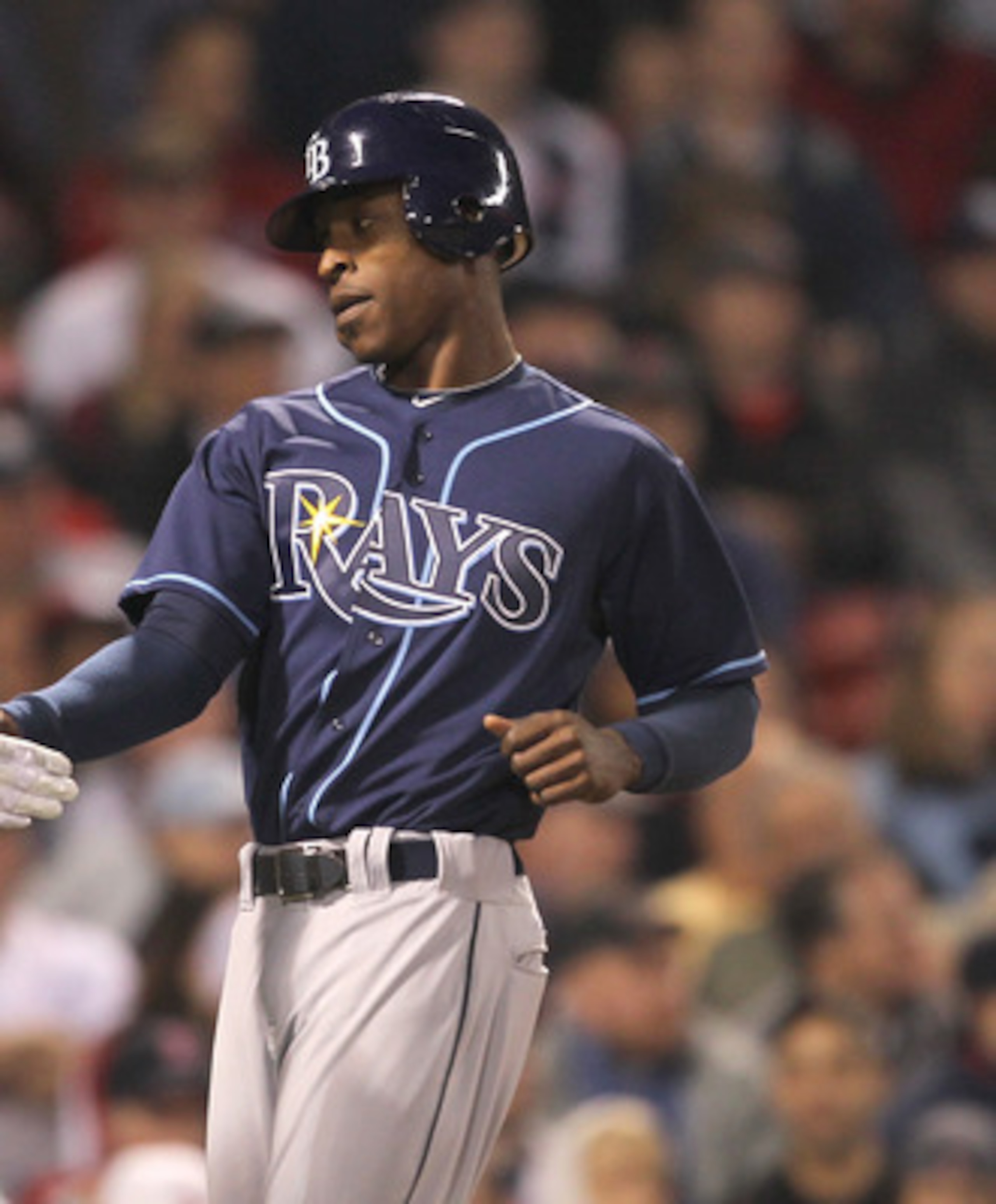 BOSTON, MA - APRIL 11: B.J. Upton #2 of the Tampa Bay Rays scores in the second inning against the Boston Red Sox at Fenway Park April 11, 2011 in Boston, Massachusetts. (Photo by Jim Rogash/Getty Images) BOSTON, MA - APRIL 11: B.J. Upton #2 of the Tampa Bay Rays scores in the second inning against the Boston Red Sox at Fenway Park April 11, 2011 in Boston, Massachusetts. (Photo by Jim Rogash/Getty Images)
