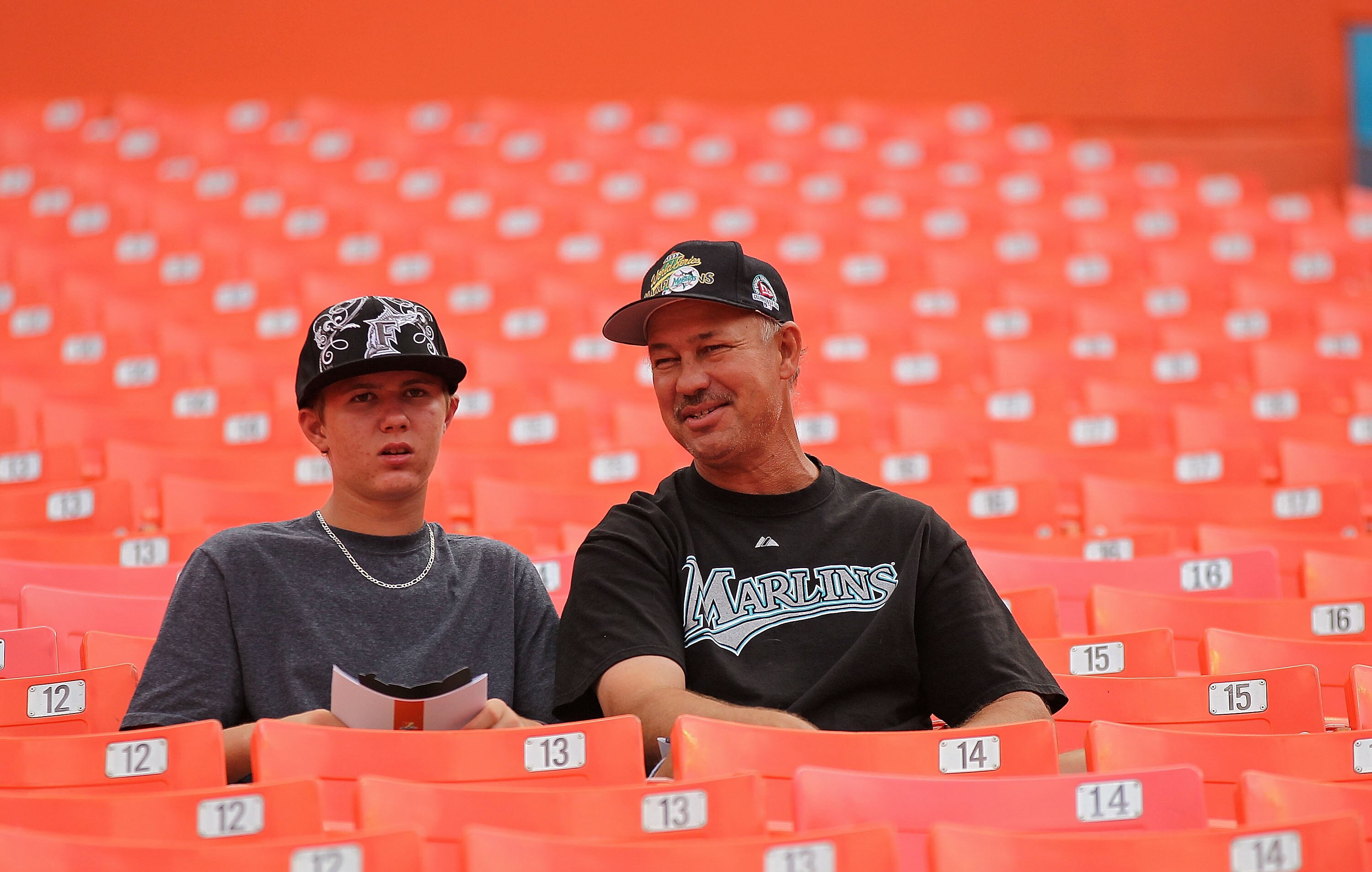 MIAMI GARDENS, FL - APRIL 01:  Florida Marlins fans watch batting practice during opening day against the New York Mets at Sun Life Stadium on April 1, 2011 in Miami Gardens, Florida.  (Photo by Mike Ehrmann/Getty Images)