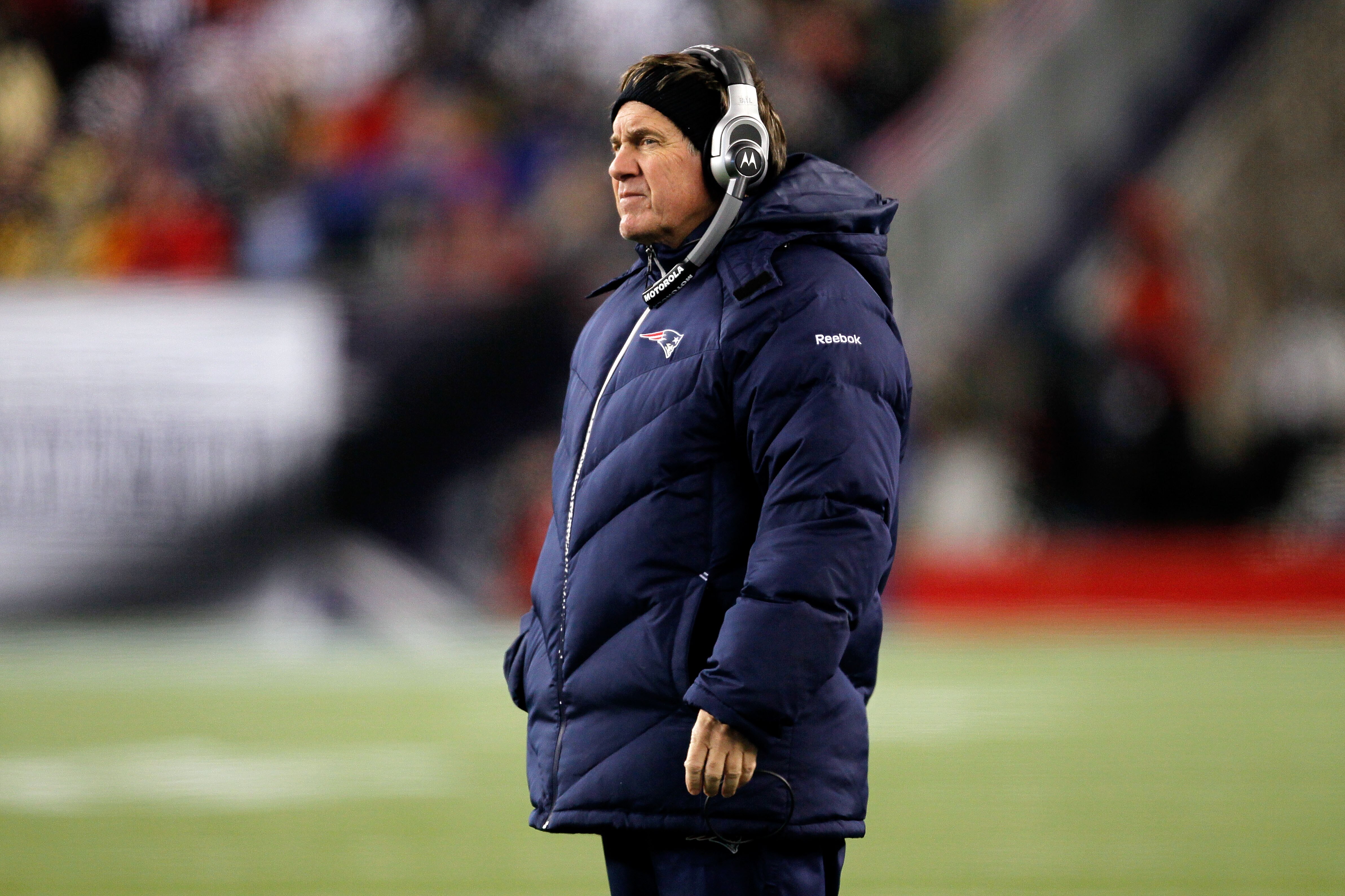 FOXBORO, MA - DECEMBER 06:  Head coach Bill Belichick of the New England Patriots looks on against the New York Jets at Gillette Stadium on December 6, 2010 in Foxboro, Massachusetts. The Patriots won 45-3.  (Photo by Jim Rogash/Getty Images)