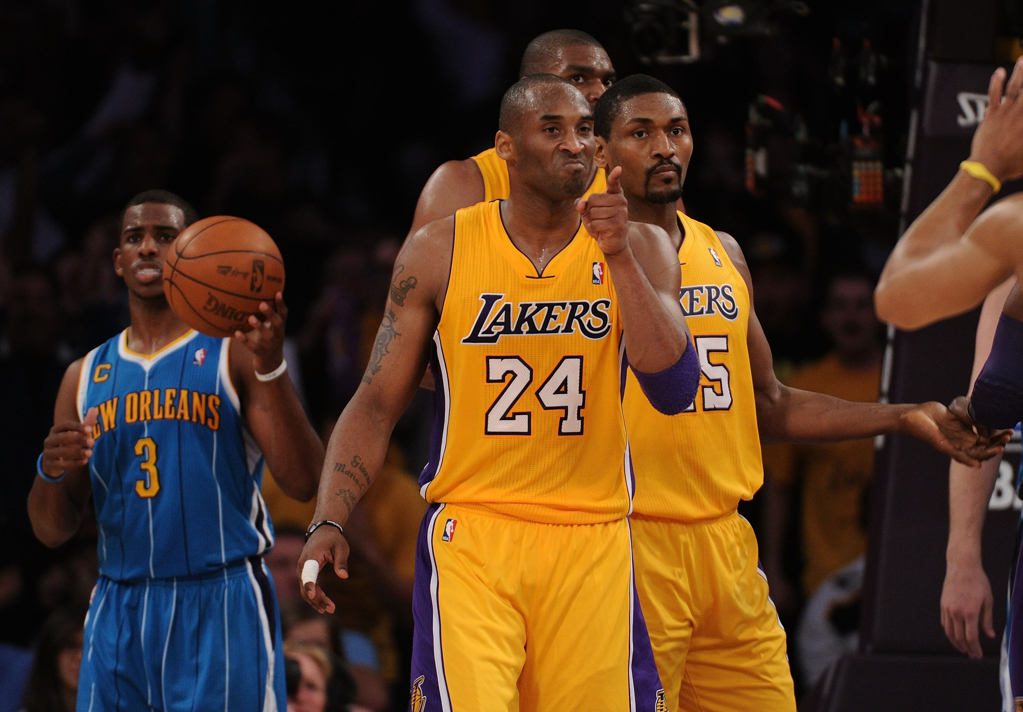 LOS ANGELES, CA - APRIL 20:  Kobe Bryant #24 of the Los Angeles Lakers reacts in the second half while taking on the New Orleans Hornets in Game Two of the Western Conference Quarterfinals in the 2011 NBA Playoffs on April 20, 2011 at Staples Center in Lo