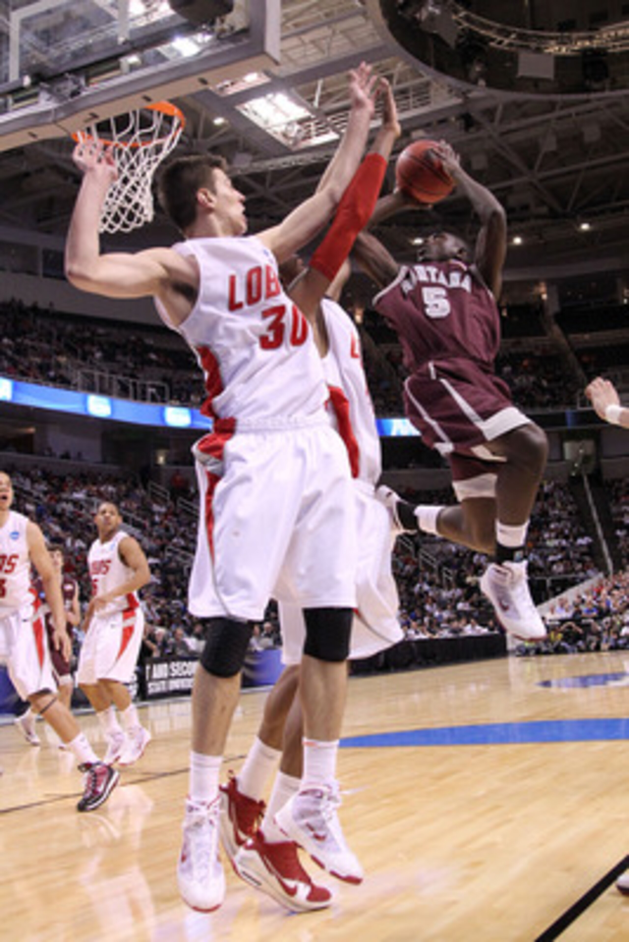 SAN JOSE, CA - MARCH 18:  Guard Will Cherry #5 of the Montana Grizzlies goes up for a shot against the New Mexico Lobos during the first round of the 2010 NCAA men's basketball tournament at HP Pavilion on March 18, 2010 in San Jose, California.  (Photo b