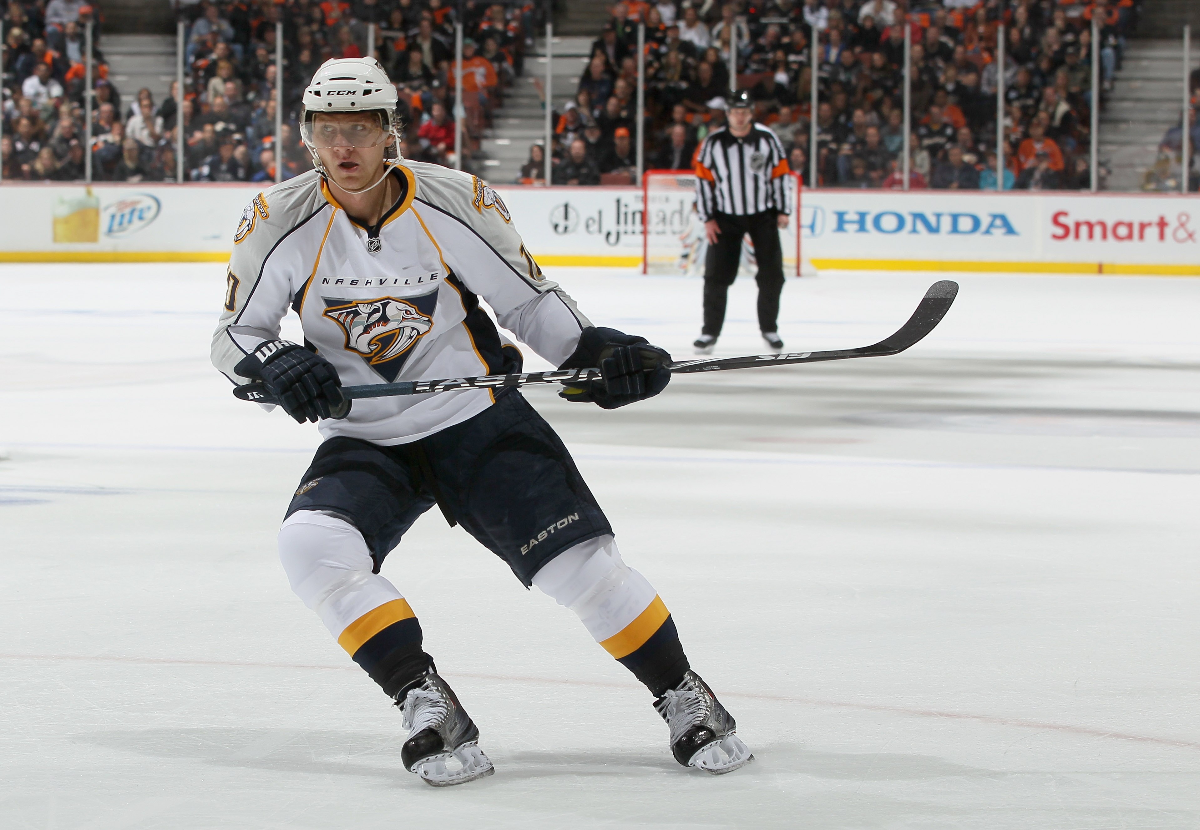 ANAHEIM, CA - APRIL 13: Martin Erat #10 of the Nashville Predators skates against the Anaheim Ducks in Game One of the Western Conference Quarterfinals during the 2011 NHL Stanley Cup Playoffs at Honda Center on April 13, 2011 in Anaheim, California. The ANAHEIM, CA - APRIL 13: Martin Erat #10 of the Nashville Predators skates against the Anaheim Ducks in Game One of the Western Conference Quarterfinals during the 2011 NHL Stanley Cup Playoffs at Honda Center on April 13, 2011 in Anaheim, California. The