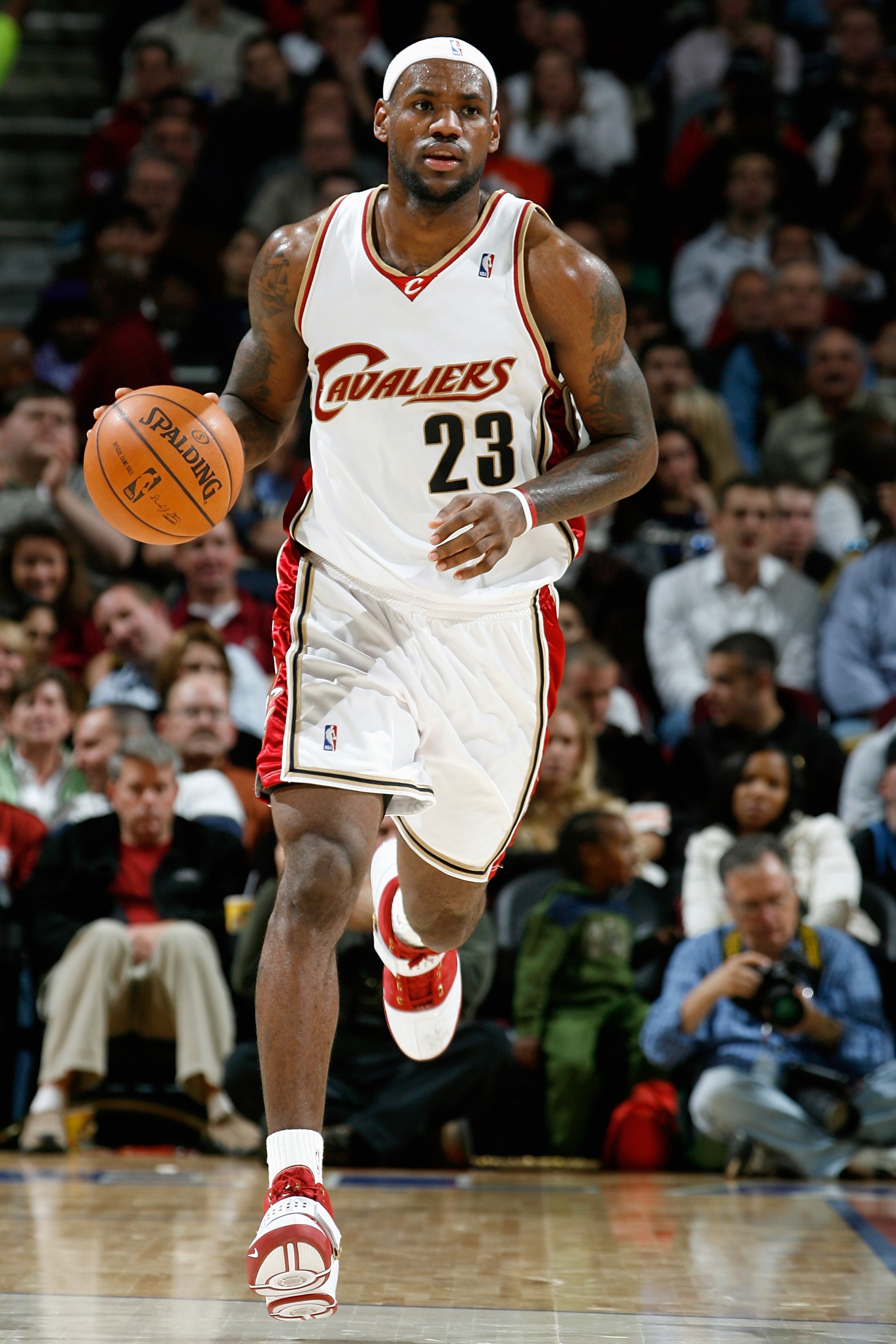 CLEVELAND - NOVEMBER 16: LeBron James #23 of the Cleveland Cavaliers brings the ball upcourt during the game against the Utah Jazz on November 16, 2007 at Quicken Loans Arena in Cleveland, Ohio.  The Cavs won 99-94.  NOTE TO USER: User expressly acknowled