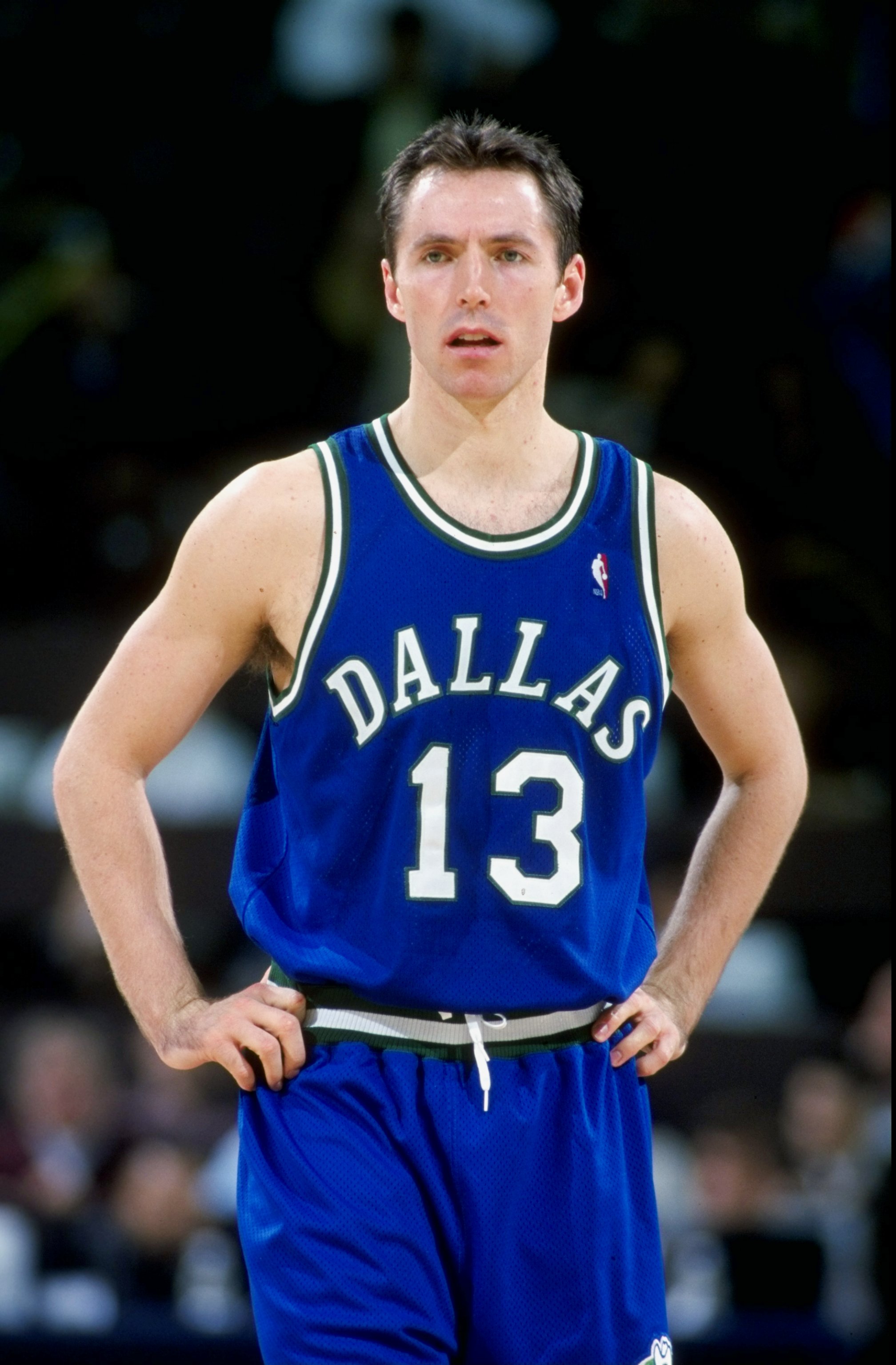 19 Feb 1999: Steve Nash #13 of the Dallas Mavericks looks on during the game against the Golden State Warriors at the Oakland Coliseum in Oakland, California. The Warriors defeated the Mavericks 84-79.  Mandatory Credit: Jed Jacobsohn  /Allsport