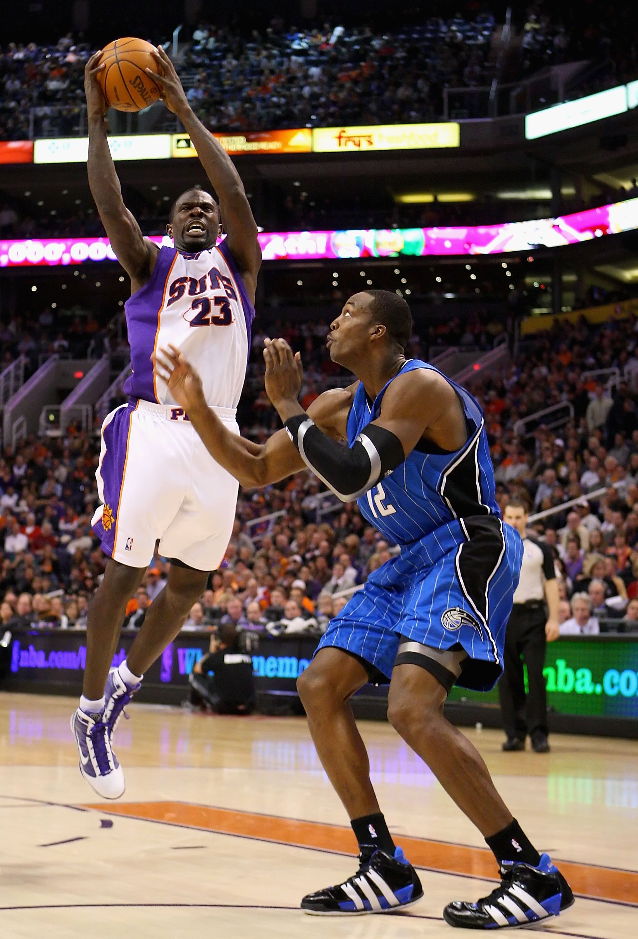 PHOENIX - DECEMBER 11:  Jason Richardson #23 of the Phoenix Suns grabs a rebound during the NBA game against the Orlando Magic at US Airways Center on December 11, 2009 in Phoenix, Arizona. The Suns defeated the Magic 106-103.  NOTE TO USER: User expressl