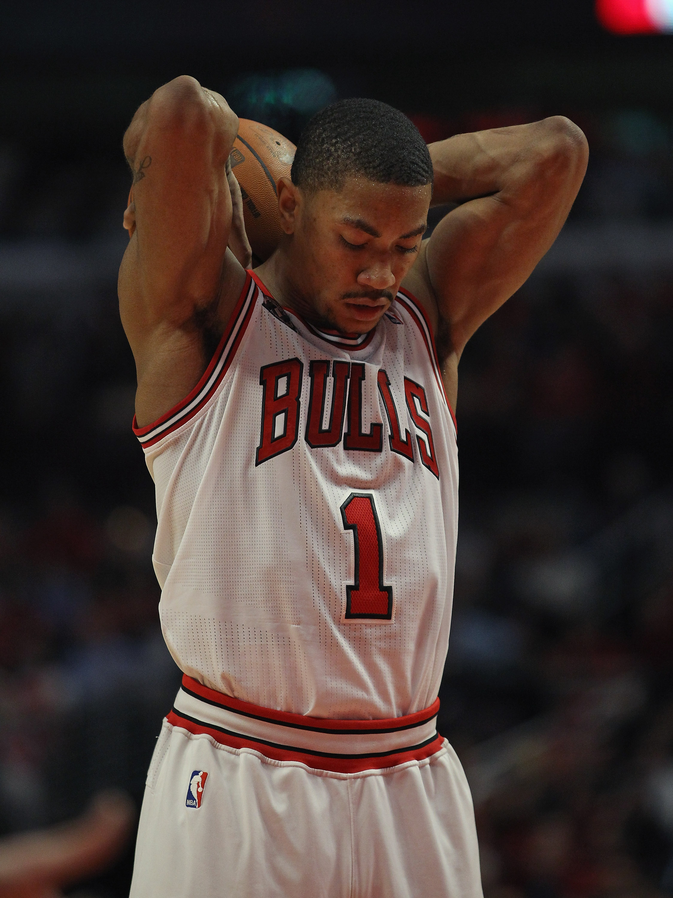 CHICAGO, IL - APRIL 18: Derrick Rose #1 of the Chicago Bulls prepares to shoot a free-throw against the Indiana Pacers in Game Two of the Eastern Conference Quarterfinals in the 2011 NBA Playoffs at the United Center on April 18, 2011 in Chicago, Illinois